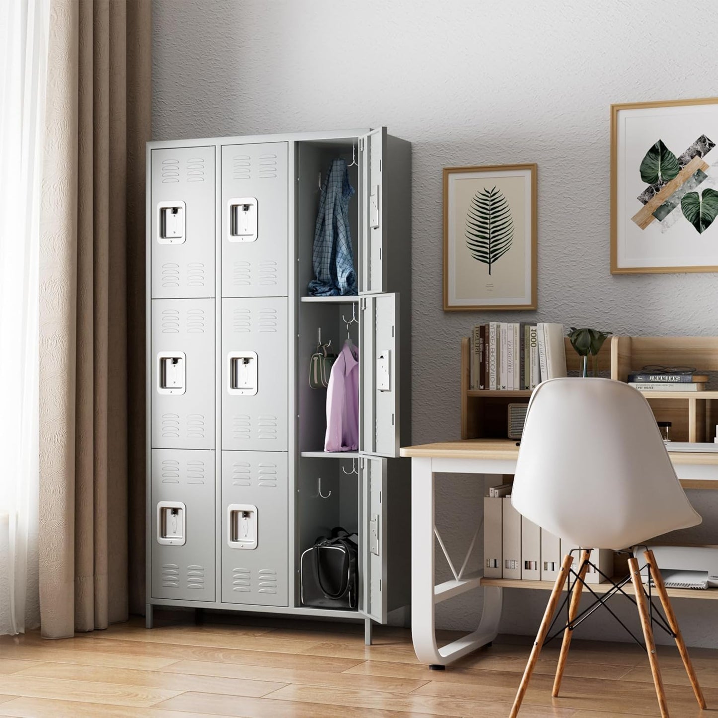 METAN Metal Storage Locker for School Office Gym Bedroom, 9 Doors Locker Cabinet for Employees, Industrial Steel Storage Locker with 18 Hooks, Assembly Required (9 Door-Light Gray)