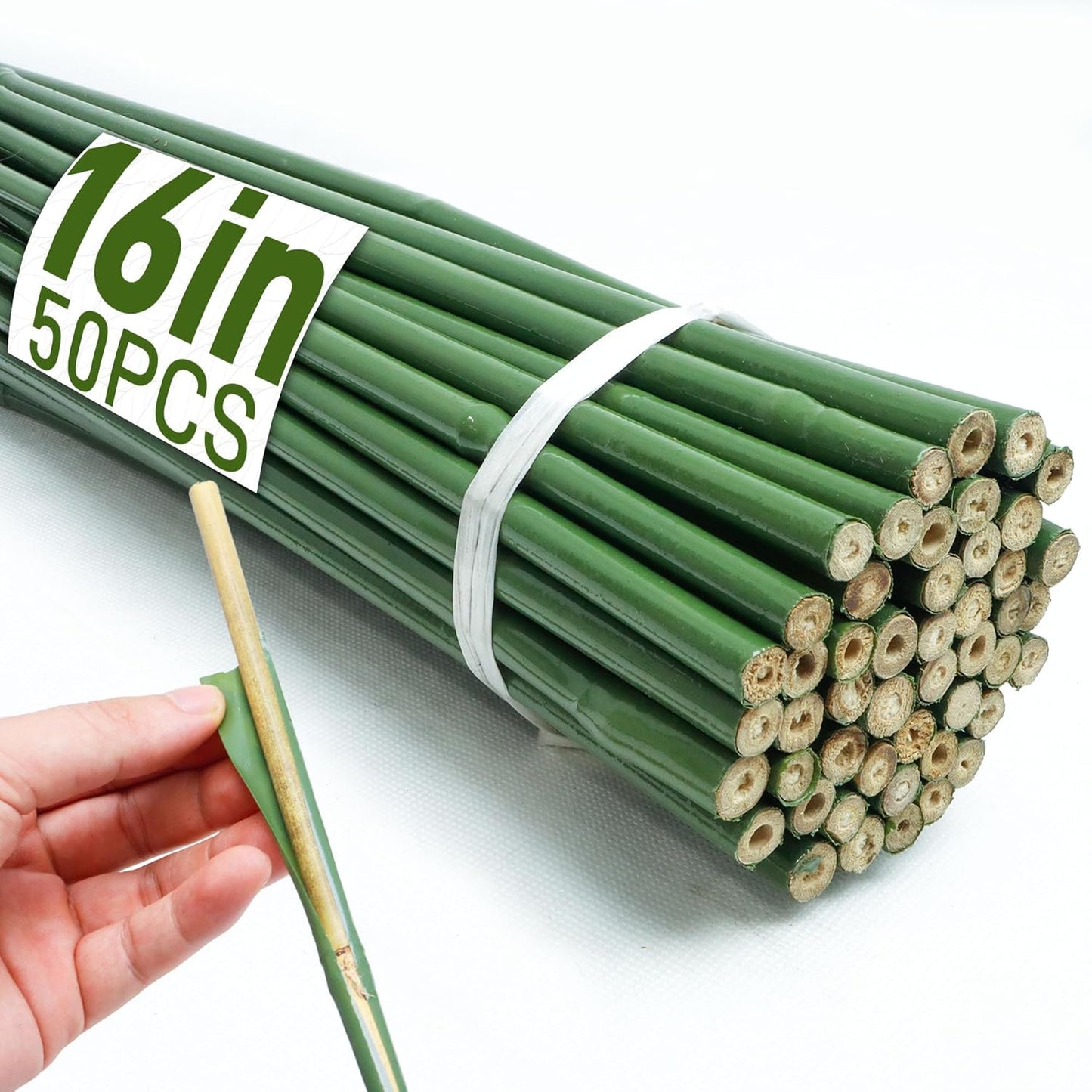 50Pcs 16in Bamboo Sticks for Indoor Outdoor Plants, 0.29"-0.38" Natural Bamboo Poles, Durable Garden Stakes for Tomatoes, Beans, Flowers and Potted Plants