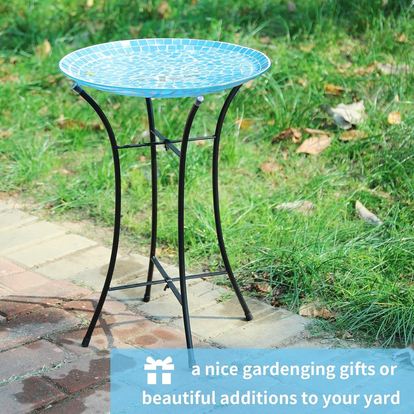 MUMTOP Mosaic Glass Bird Baths, 14 Inch Width Outdoor Garden Dragonfly Bird Bath Bowl with Metal Stand, Unique Glass Birdbaths Bird Feeder for Yard Decor, 19.68 Inch Height