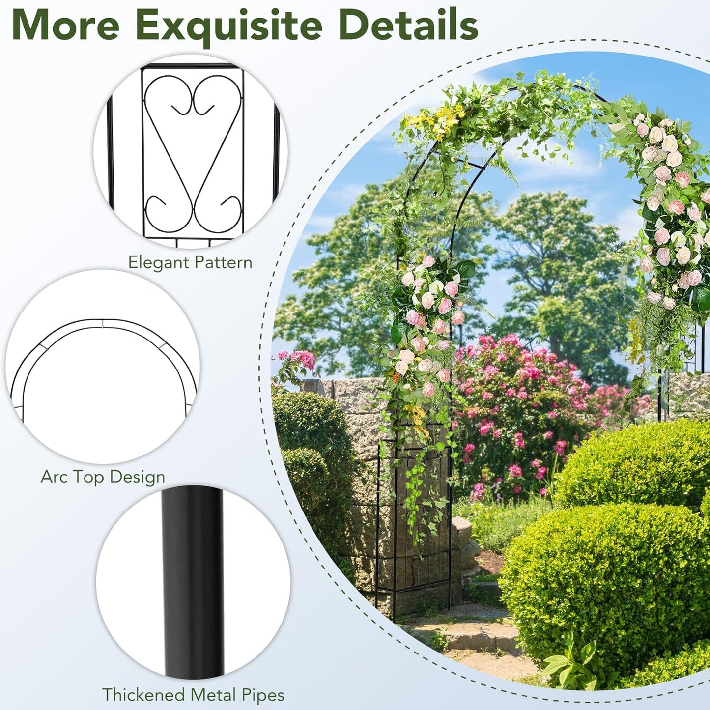 Happygrill Garden Arch Trellis, 7.9 FT Metal Pergola Arbor w/Elegant Pattern & Arc Top Design, Galvanized Metal Pipes, Outdoor Garden Arbor Archway for Parties, Weddings, Ceremony Decoration