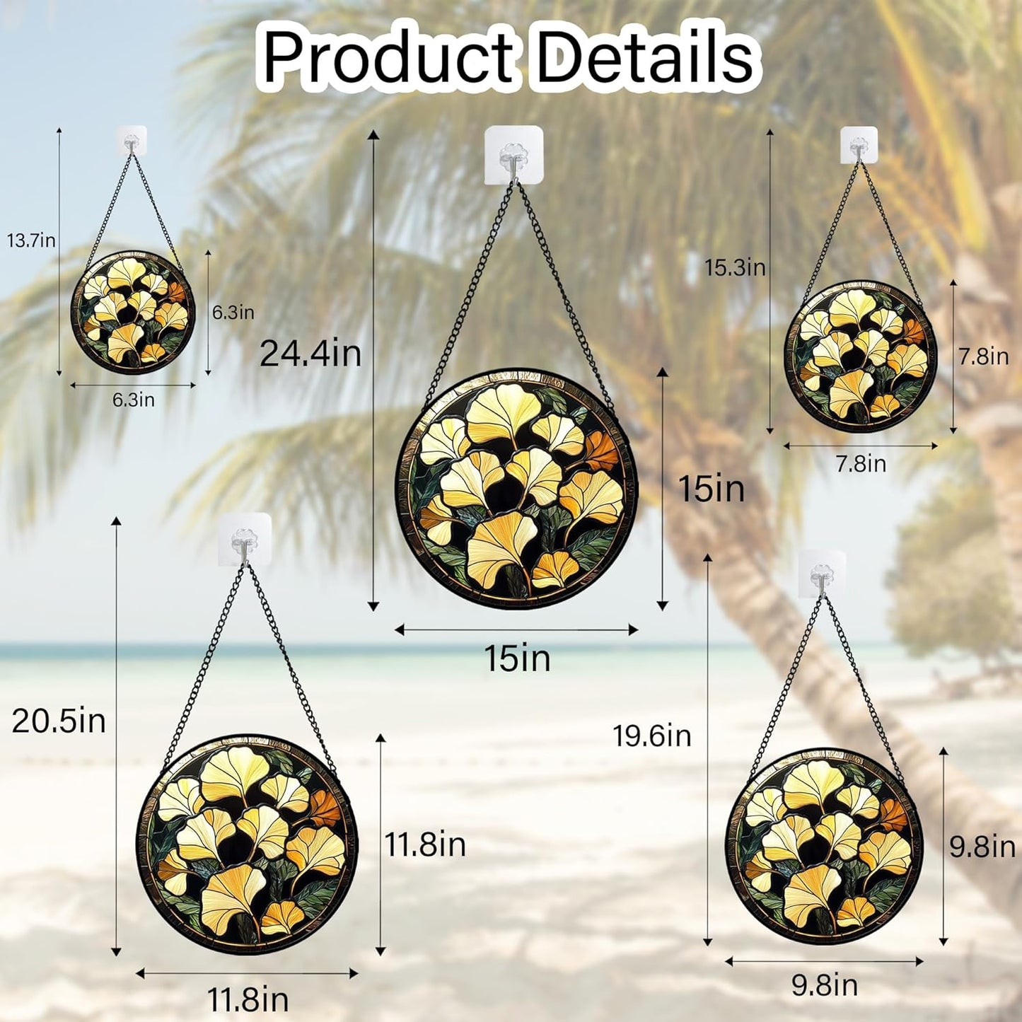 Stained Glass Window Hanging - Ginkgo Leaf Suncatcher for Doors Garden Patio Retro Fall Decor Sun Catchers Christmas Mother's Day Birthday Gifts for Women Men Mom Nana Friend 11.8 in