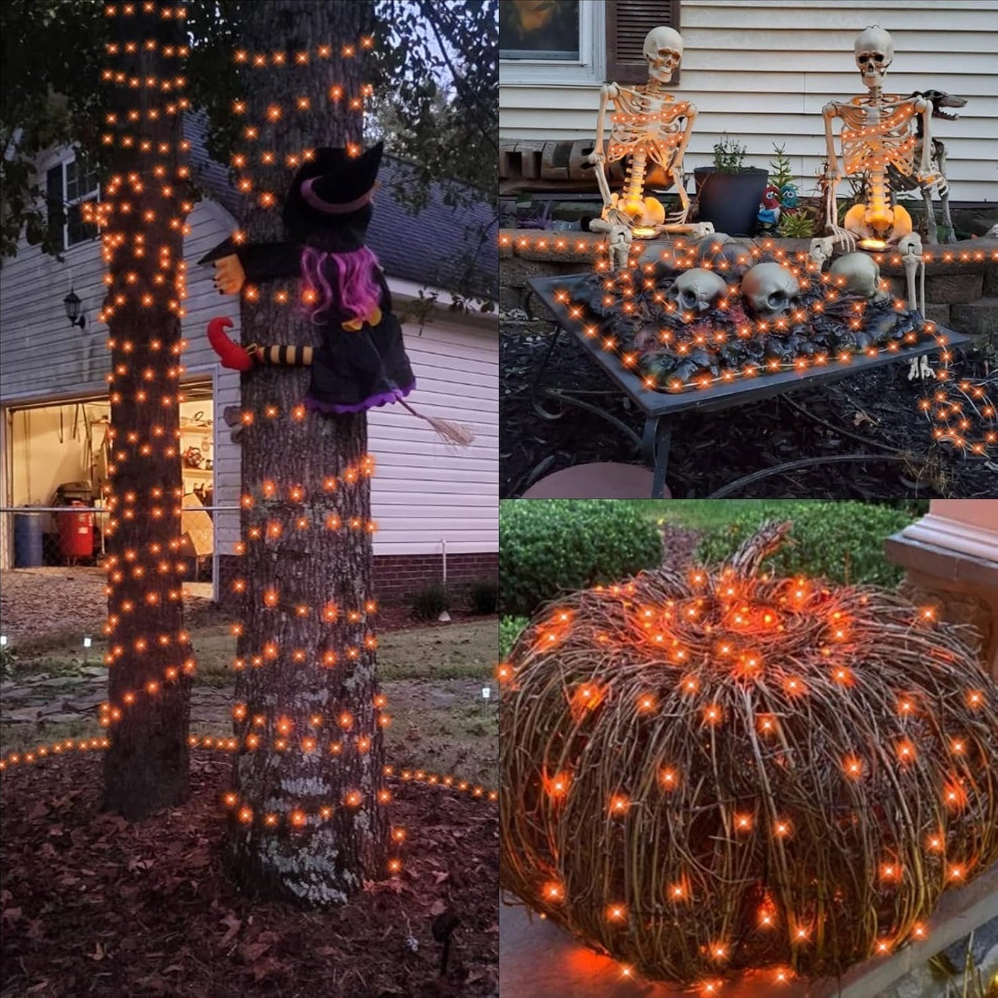 QITONG 4 Pack Orange Solar Fairy Lights, Each 33ft 100 LED Halloween Lights Outdoor Waterproof, 8 Modes Copper Wire Mini String Lights