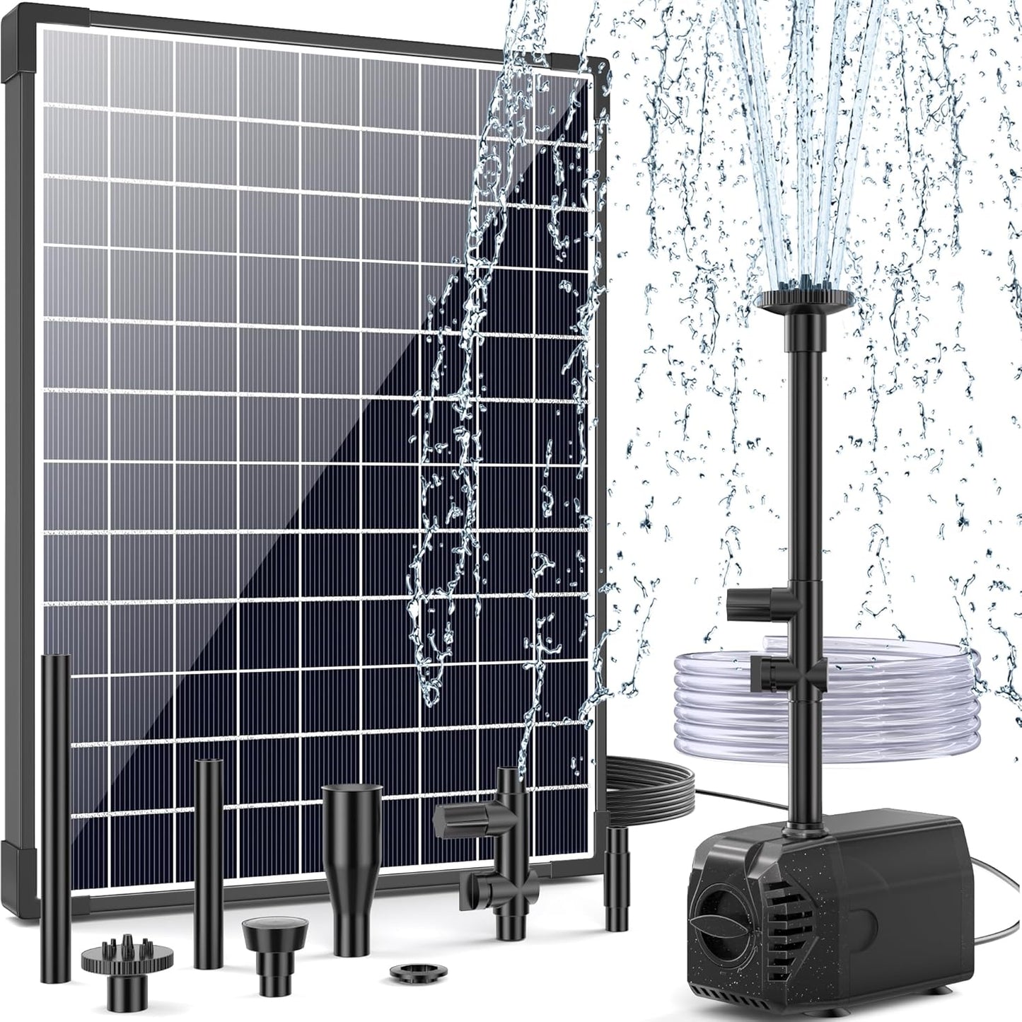 POPOSOAP 25W Solar Water Pump, Solar Water Fountain with Flow Adjustable, Pond Pump with Water Shortage Protection & Diverter Valve & 16.5FT Cord for Ponds, Garden, Fish Tank, Waterfall, Hydroponics