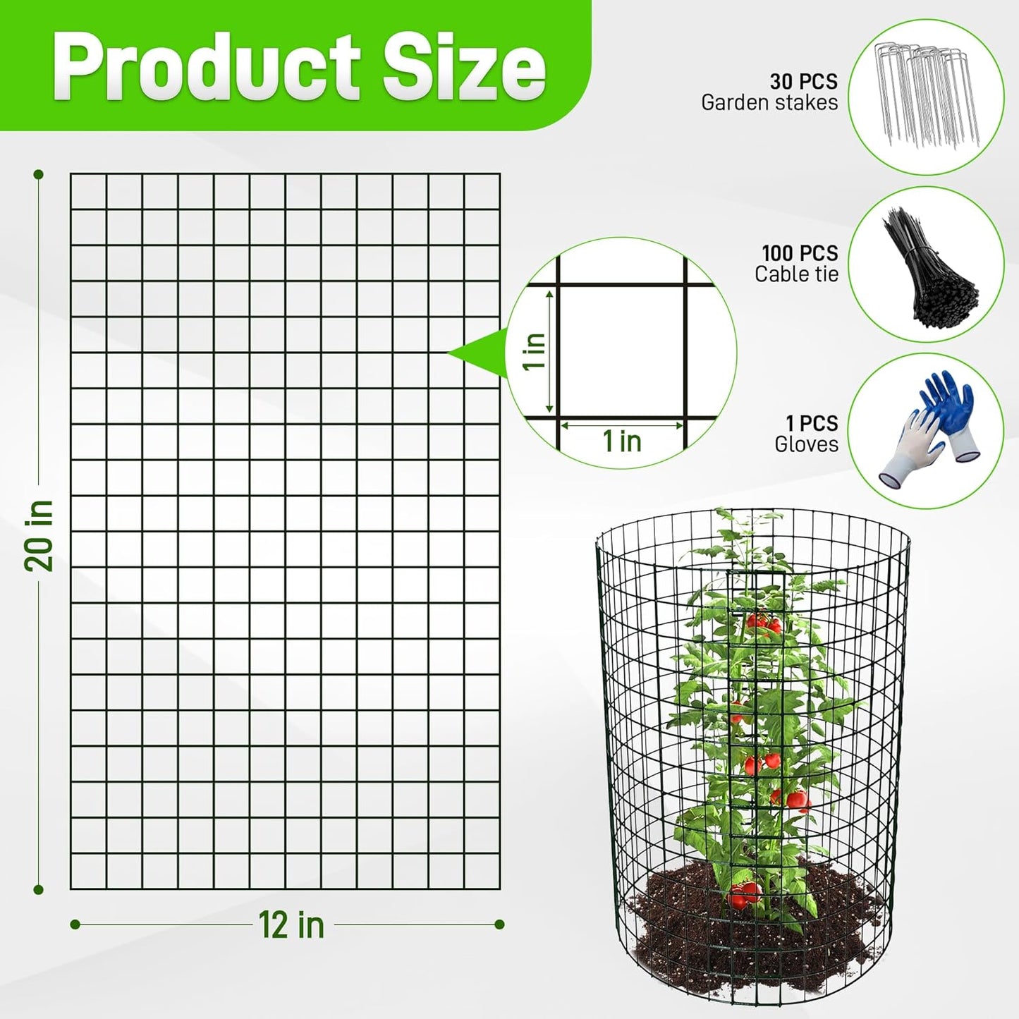 8pcs Plant Protectors from Animals, 20"x 12" Wire Plant Protector, Wire Cages for Plants with Stakes and Cable Ties, Metal Plant Cages for Plants, Vegetables, Flowers
