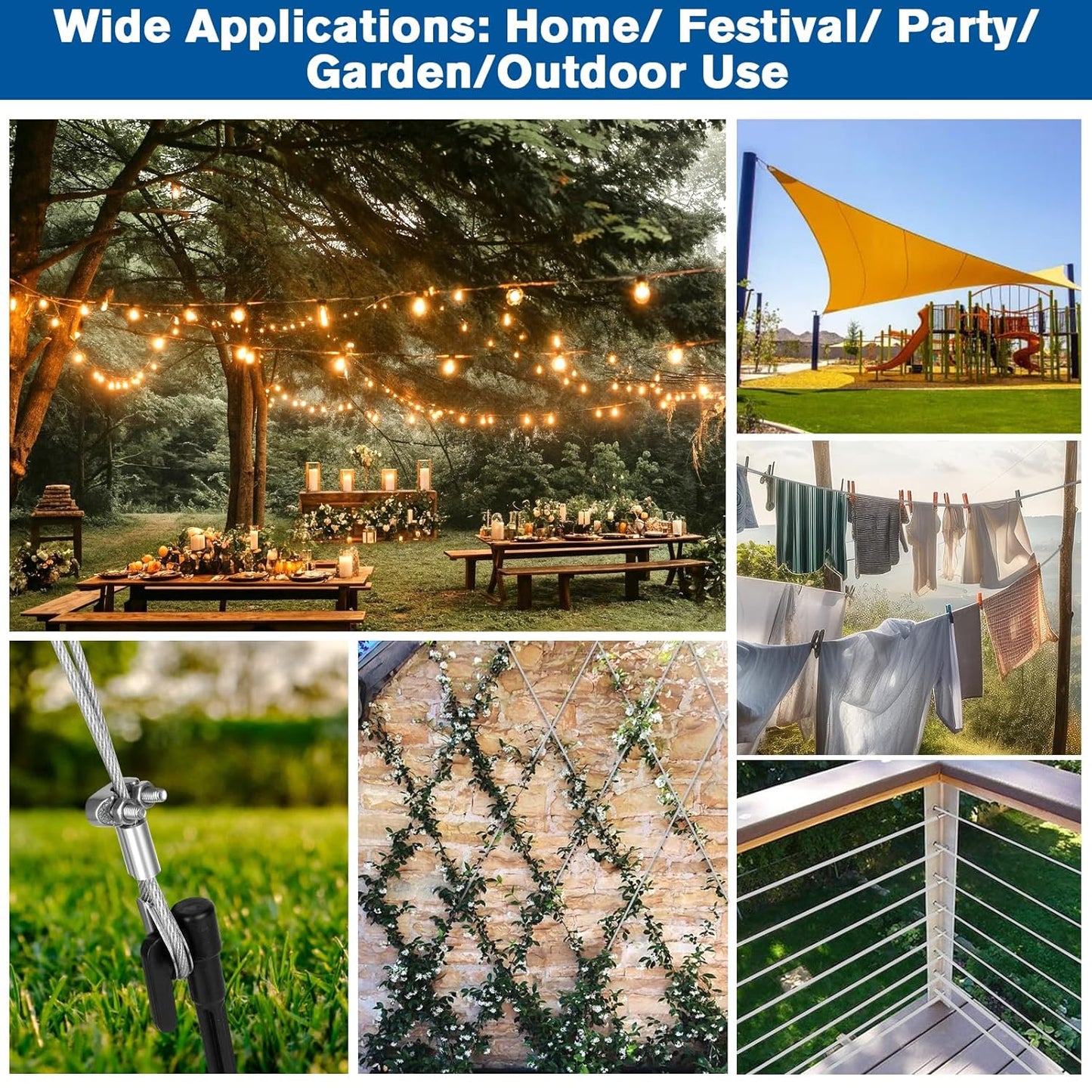 220FT 1/8" Wire Rope Kit - 304 Stainless Steel Cable with Turnbuckles for Cables Wire, Vinyl Coated Hanging Wire for Outdoor String Lights, Camping, Garden Trellis, Hanging Clothes, Pictures, Curtain