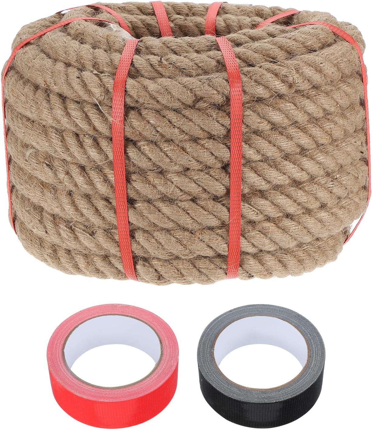 MECCANIXITY Jute Rope 1.1 Inch x 66ft, Thick Twine Rope Ropes Braided Jute Twine Natural Brown Burlap Cord String Heavy Twisted with Tapes for Decorative Crafts Railing Swing Tug of War