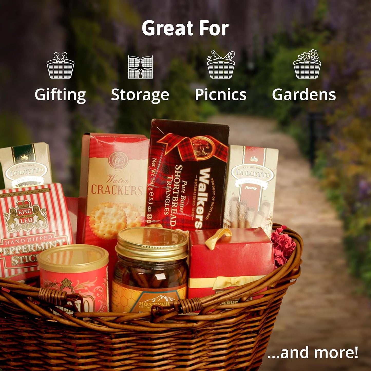 Wald Imports - Medium Dark Brown Hand Woven Wicker Basket for Storage with Handles - Woven Basket - Wicker Baskets for Picnics, Easter, Organizing, and More (17 x 6.5 inches)