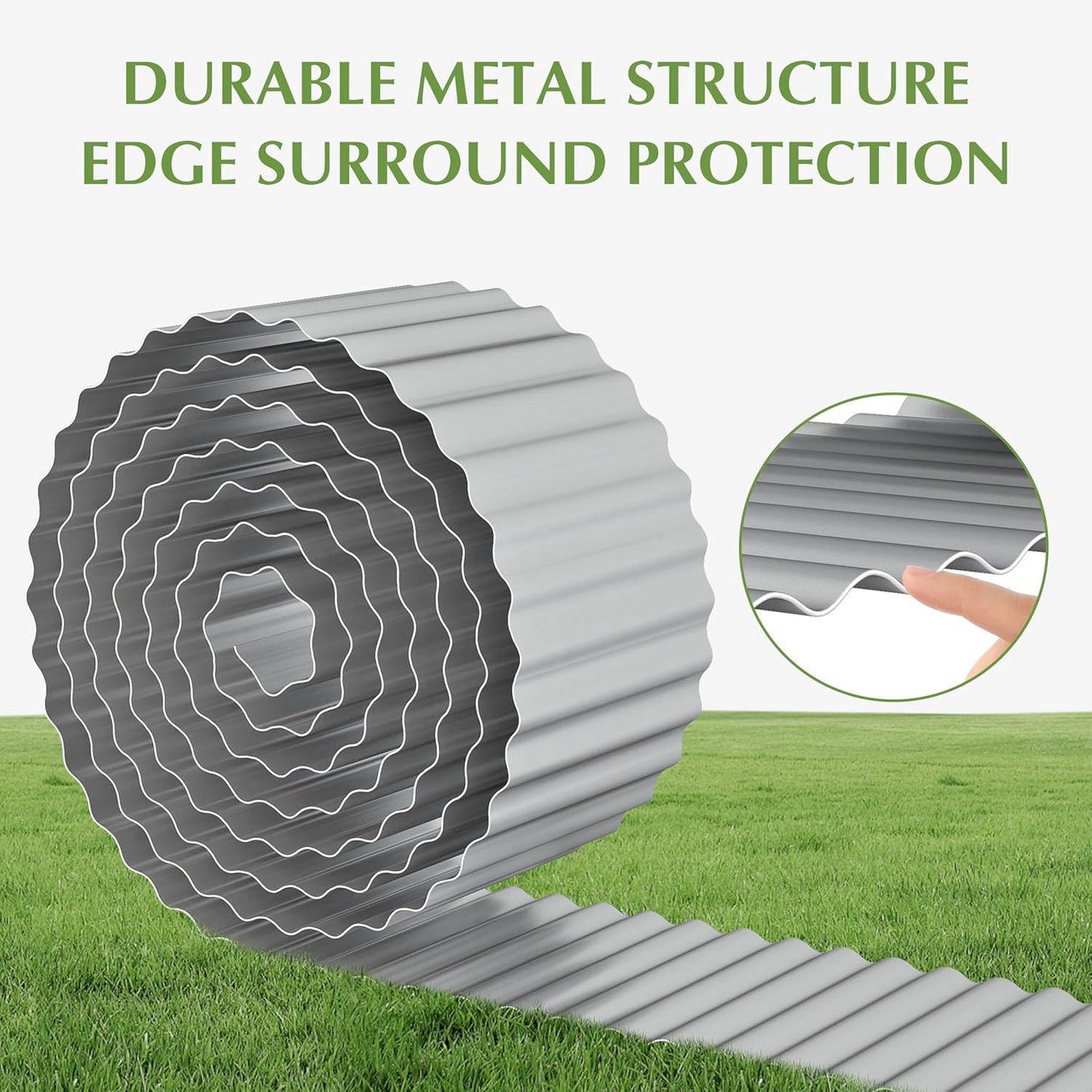 Metal Garden Edging Border, Corrugated Steel Landscaping, DIY for Lawn (Silver, 6 Inch x 20FT)