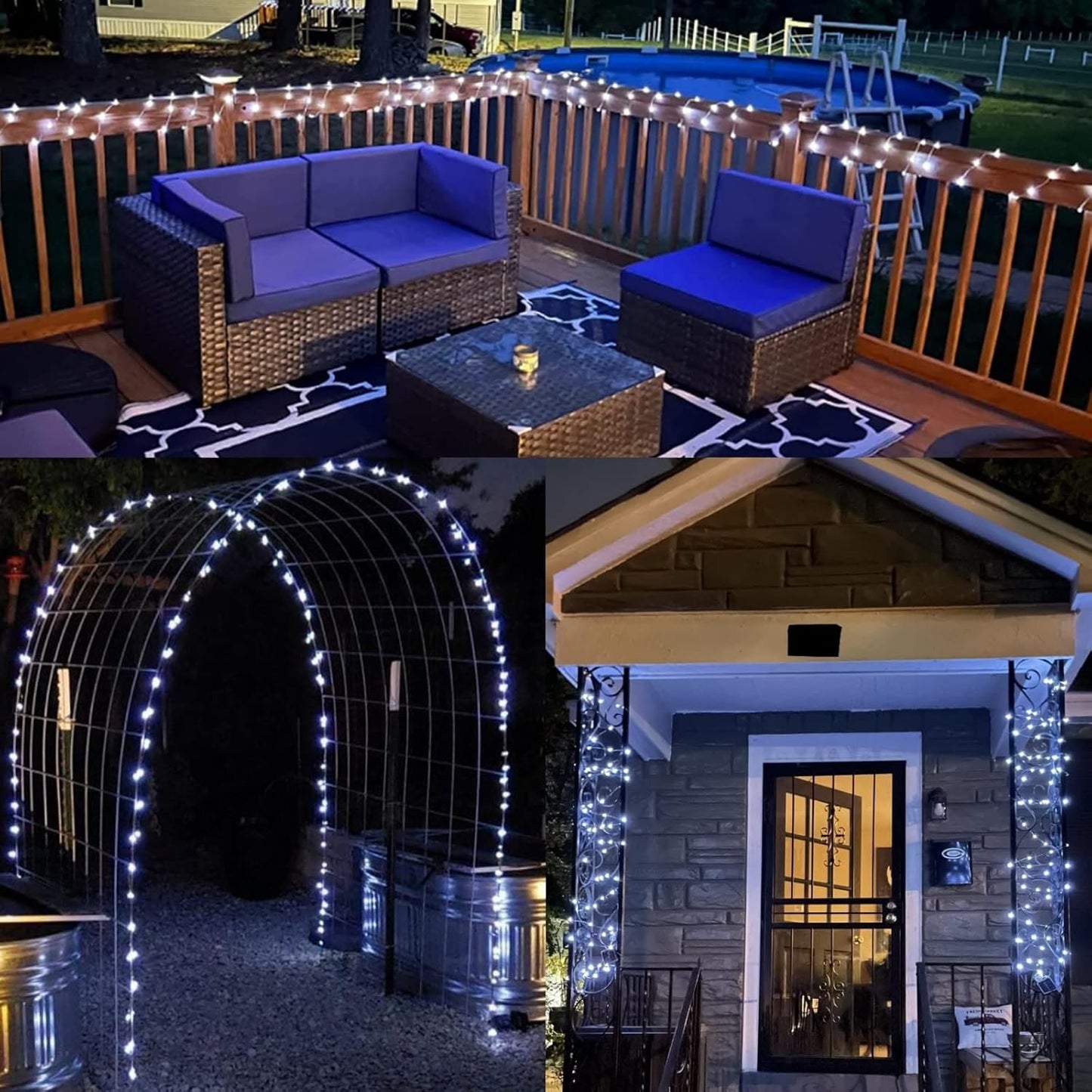 YEGUO White Solar Fairy Lights Outdoor Waterproof, 4 Pack Each 33ft 100 LED String Light, 8 Modes Silver Wire Twinkle Lights