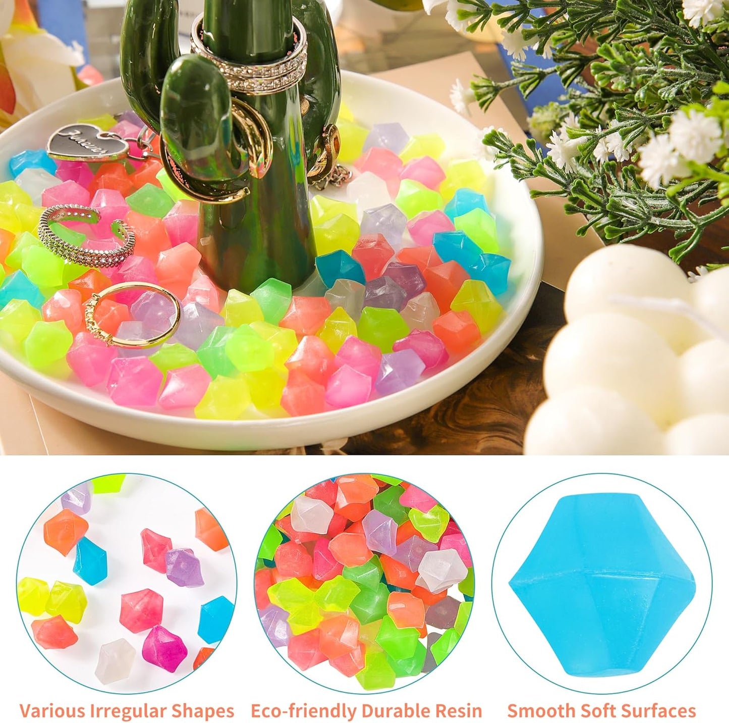 OSOPOLA 750 PCS Glow in The Dark Rocks - Mixed Color Fish Tank Decorations Diamond-Shaped Pebbles Rocks for Aquarium Glowing Rocks Accessories FD05MX750C