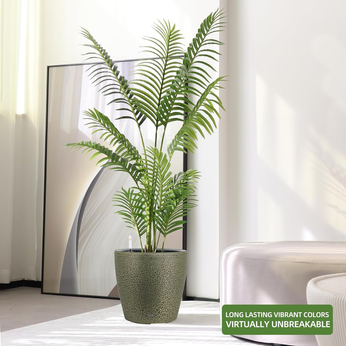 Dexceder 13x12 Self Watering Planter with Wheels Indoor Outdoor, Inner Pot Design, Thickened Large Floor Standing Flower Plant Pot with Water Level Indicator (Black Gold Crackle)