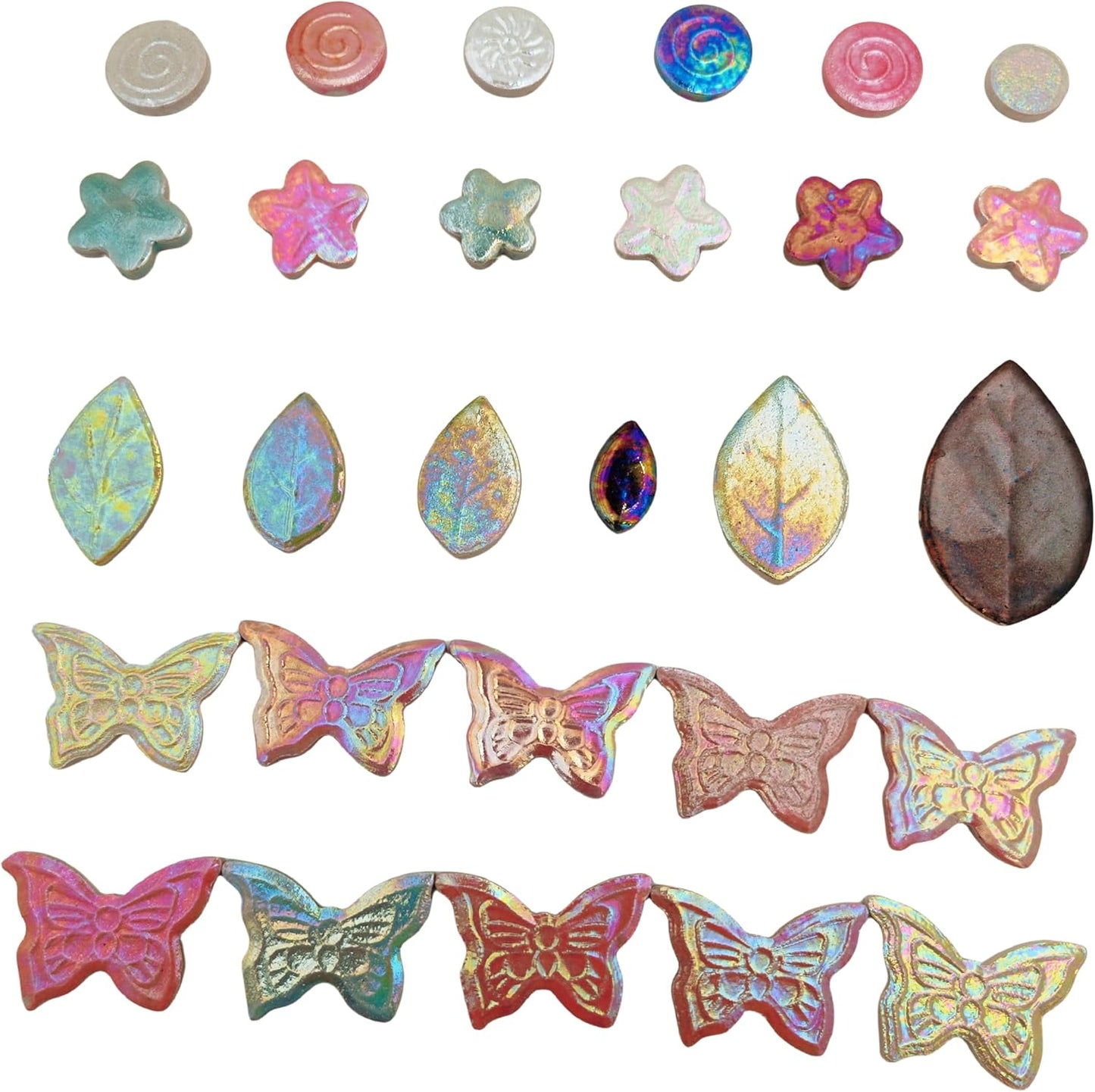 500g/1.1lb Random Color Irregular Ceramics Mosaic Tiles,DIY Making Creative Ceramic Mosaic Tiles for DIY Craft Plates Flowerpots Vases Cups Mosaic Making Supplies (Leaves+Flowers+Butterflies+Round)