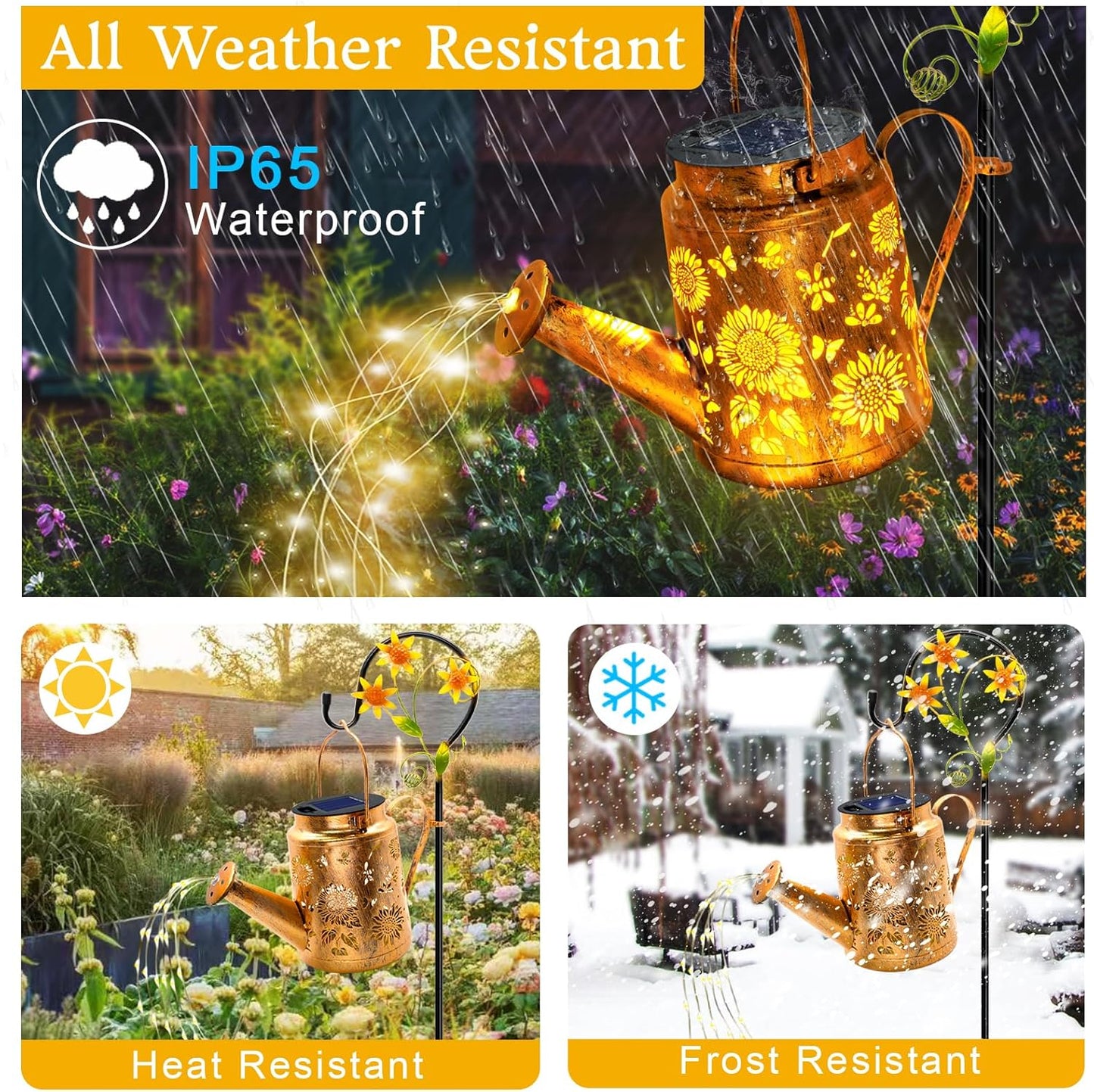 Solar Lights Outdoor Waterproof, Sunflower Solar Watering Can Lights with Shepherd Hook, Metal Hanging Lantern Garden Decor Yard Outside Patio Lawn, Gifts for Mom Grandma Women Birthday