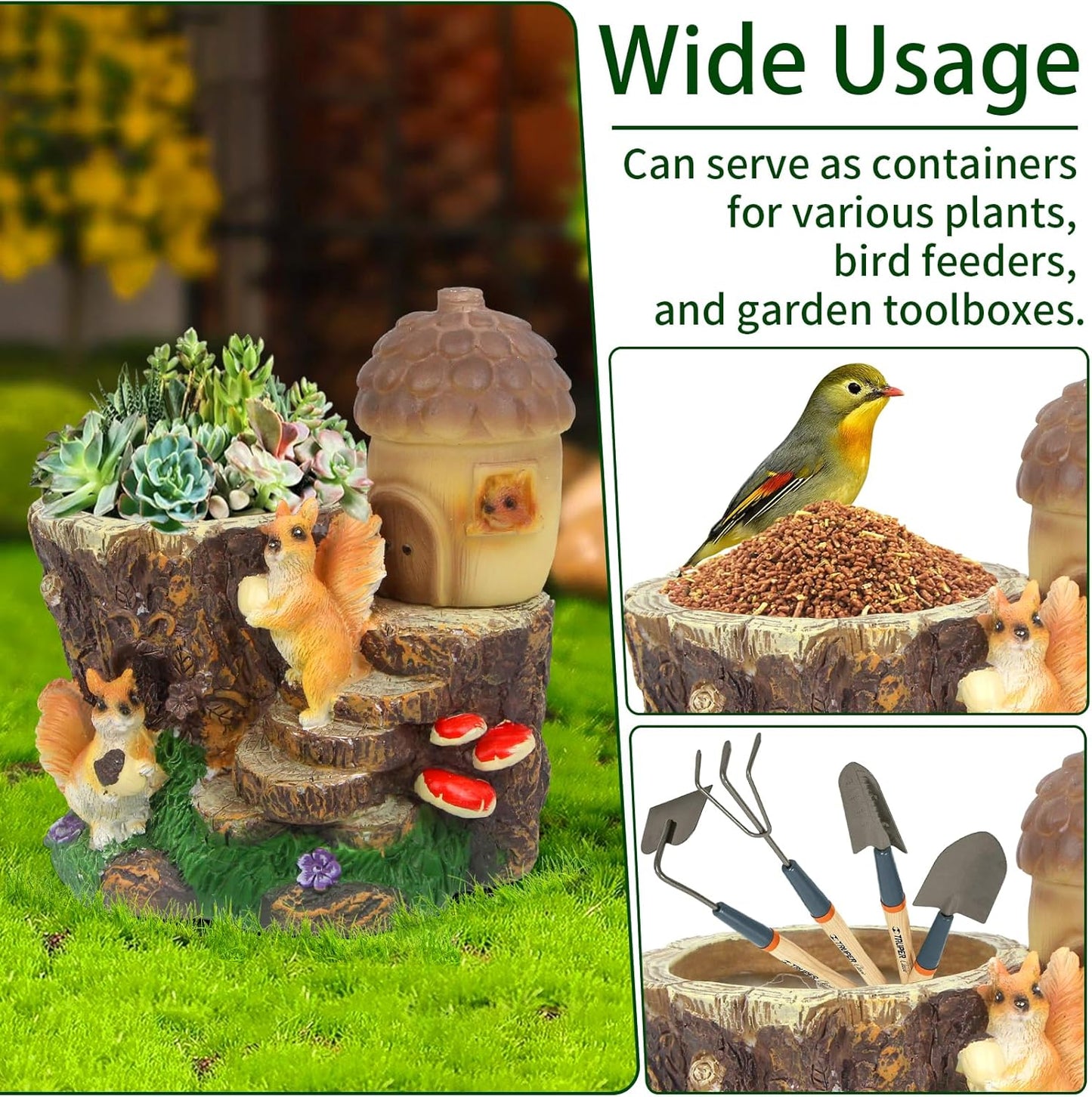 Solar Garden Statue Squirrel Decor,Flower Pots Planters Pots for Succulent,Outdoor Garden Sculpture for Patio Balcony Yard Lawn Decor,Unique Gift for Dad Mom Grandma