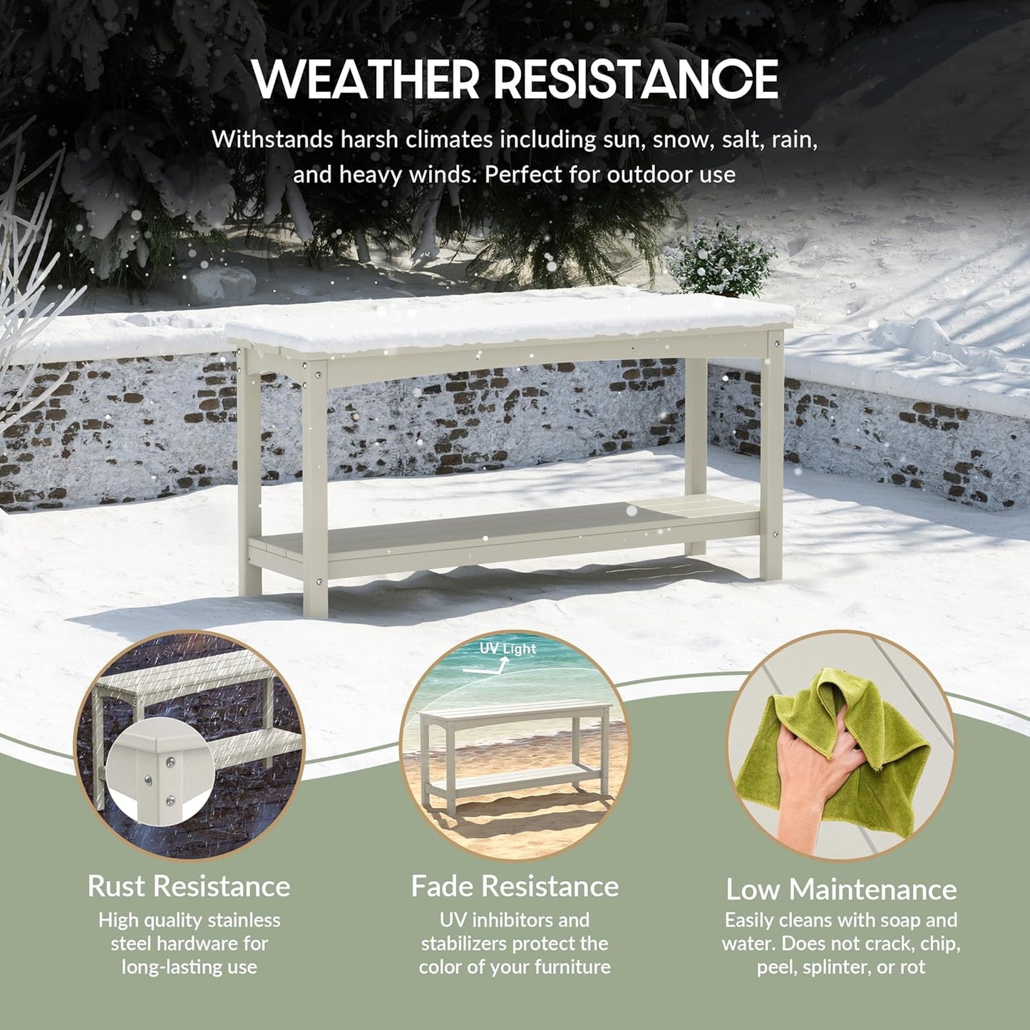 WestinTrends Malibu 55" Outdoor Patio HDPE Adirondack 2-Tier Shelf Console Table, Sand