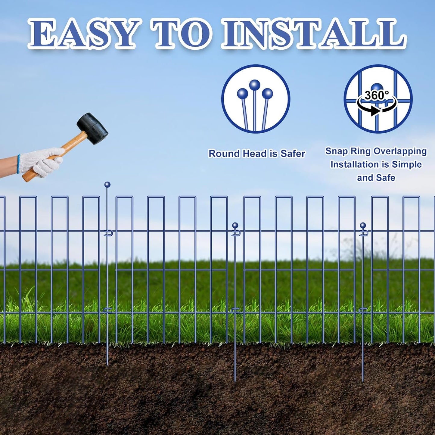 Animal Barrier Fence, 25 Panels Garden Fence Animal Barrier, 27 ft(L)×17 in(H), No Dig Fences for Dogs and Rabbits, Rustproof Metal Garden Fencing, Under Fences Border Barrier for Outdoor, Yard, Patio