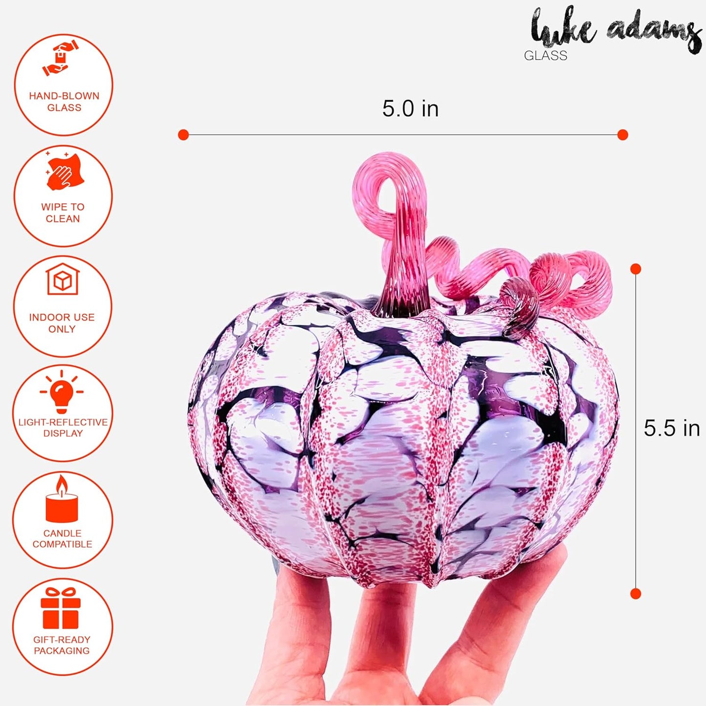 Luke Adams Glass Handmade Glass Pumpkins Handmade Table Top Home Decor (Squat, Cherry Blossom)