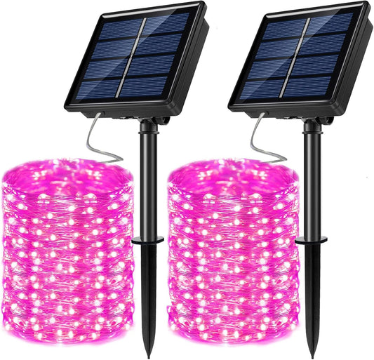 2 Pack Solar Powered Fairy String Lights Outdoor Waterproof 8 Modes Twinkle Christmas Decorations Lights, Each 33ft-100LED, 40ft-120LED, 66ft-200LED, 80ft-240LED, (Pink, 33)