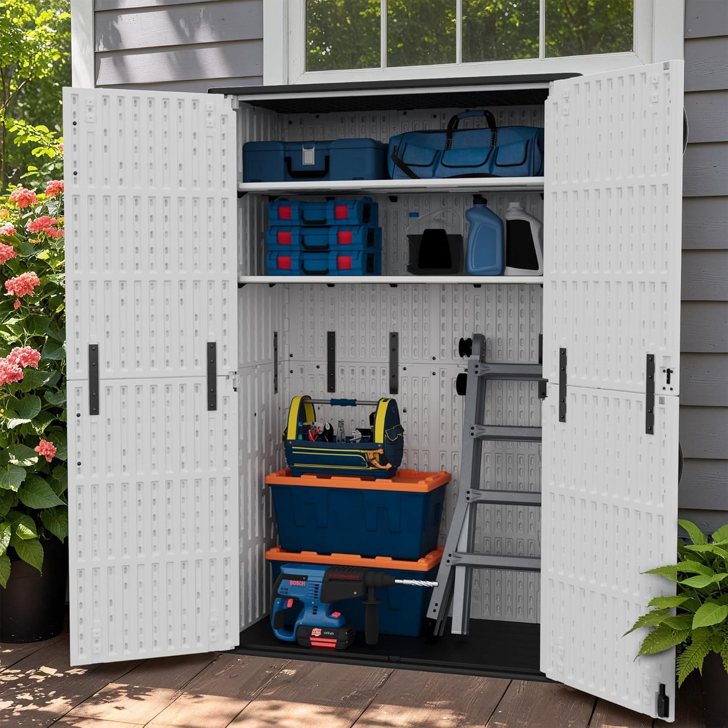 Greesum Outdoor Storage Cabinet, 50 Cu.Ft Deck Box Without Shelves, Waterproof Plastic Storage Bin for Patio Cushions, Gardening Tools, Lockable and Sidehandles, UV Resistant, White