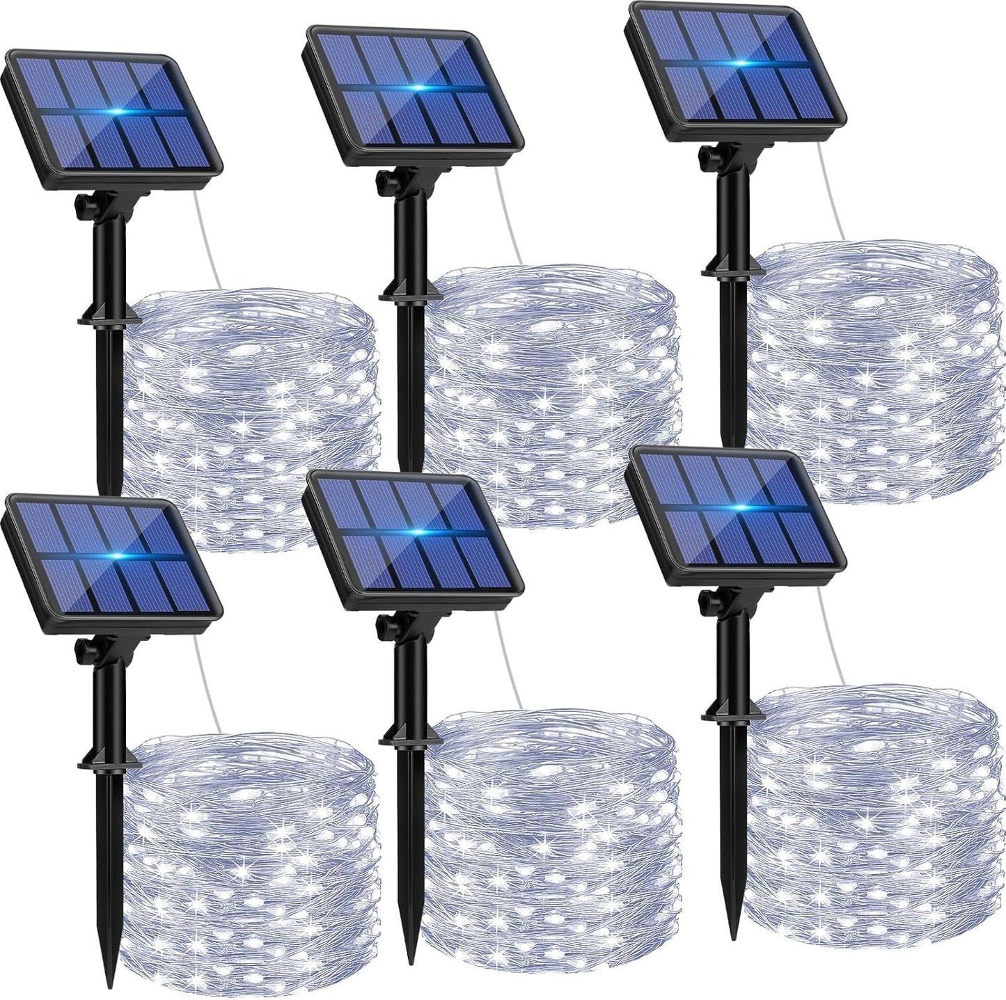btfarm 6-Pack Solar String Lights Outdoor, 480LED 198FT Solar Fairy Lights Waterproof 8 Modes Copper Wire Solar Powered Twinkle Lights for Outside Garden Tree Christmas Wedding Party Decor, Cool White