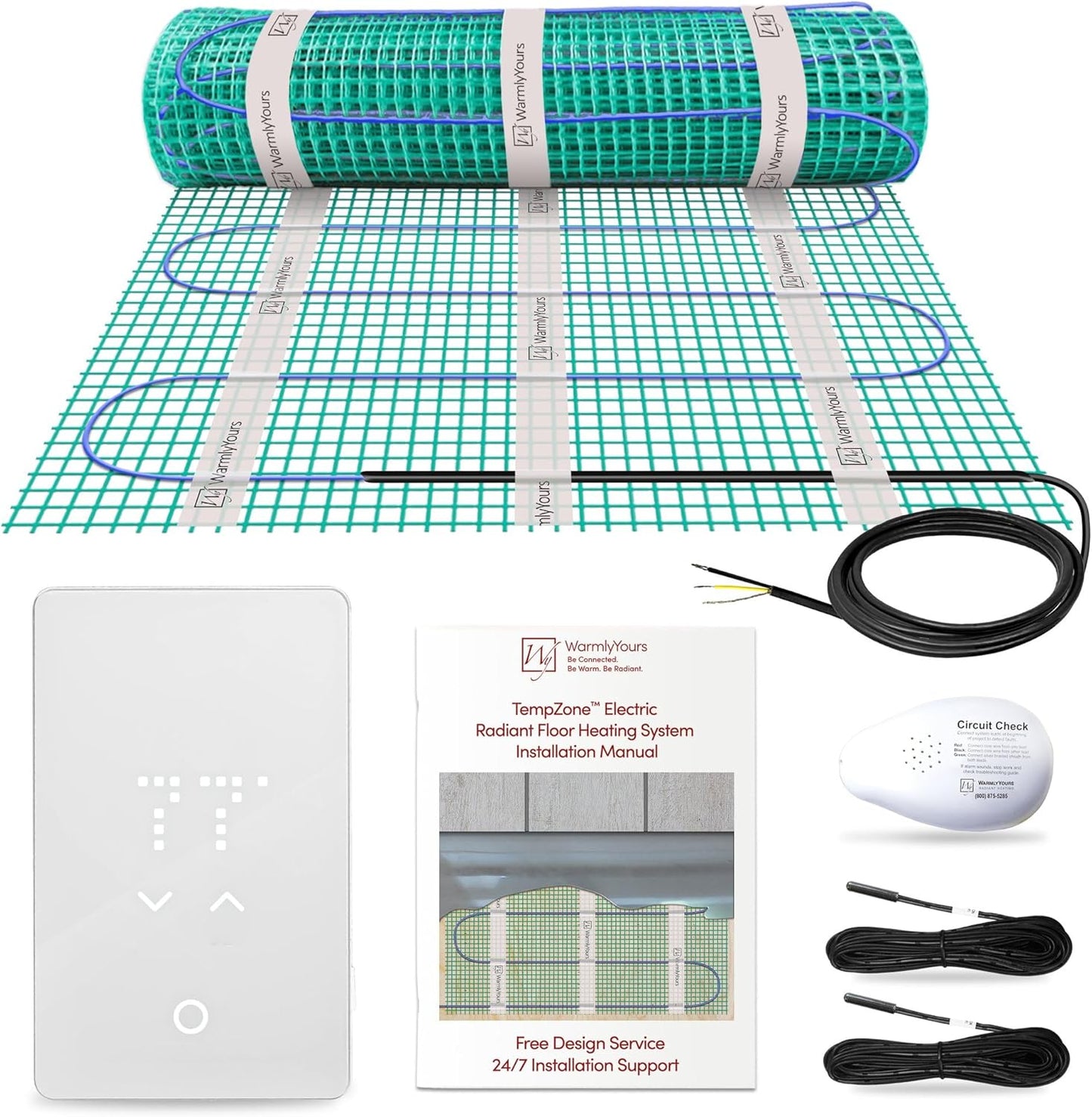 72 Sqft Heated Floor Mat Kit with Radiant Floor Heating System Thermostat UTN5, Two Sensors, Tester, 120V Electric Radiant Floor Heating Mat installs under Bathroom Tile, Vinyl - WarmlyYours TempZone