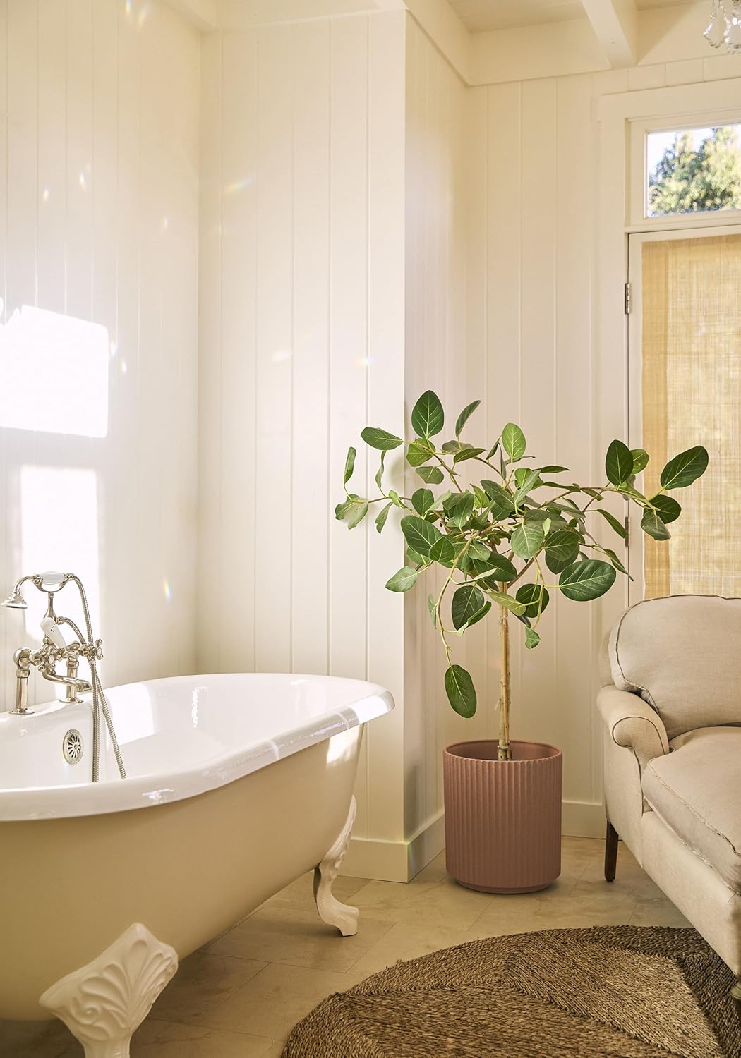 Veradek Demi Series Round Planter for Porch, Patio, Backyard | Durable Plastic-Stone Composite Material | Modern Décor for Tall Plants, Flowers