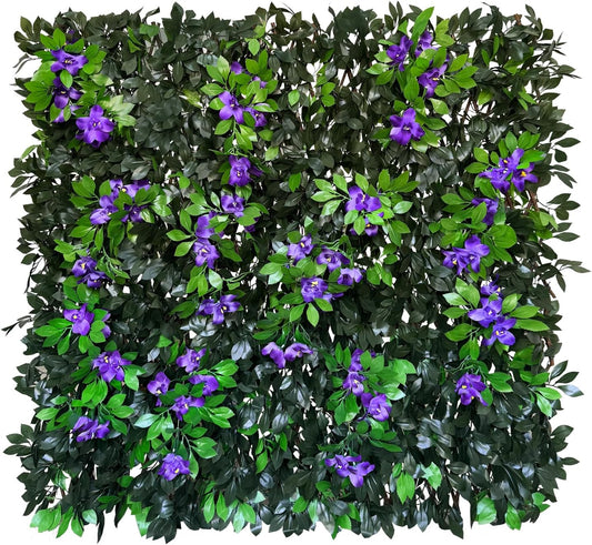 Expandable Fence Privacy Screen for Balcony Patio Outdoor,Decorative Faux Ivy Fencing Panel,Artificial Hedges (Single Sided Leaves) (1, Branches -Purple Fowers)