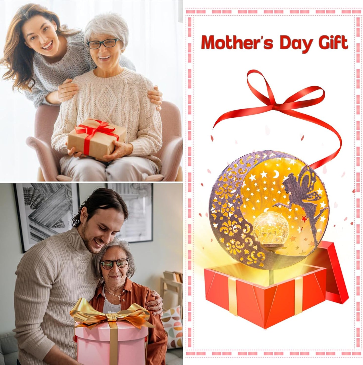 Tryme Solar Fairy Garden Lights - Moon Star Glass Globe Pathway Stake, Waterproof Outdoor Decorative Lights for Patio, Yard, Lawn