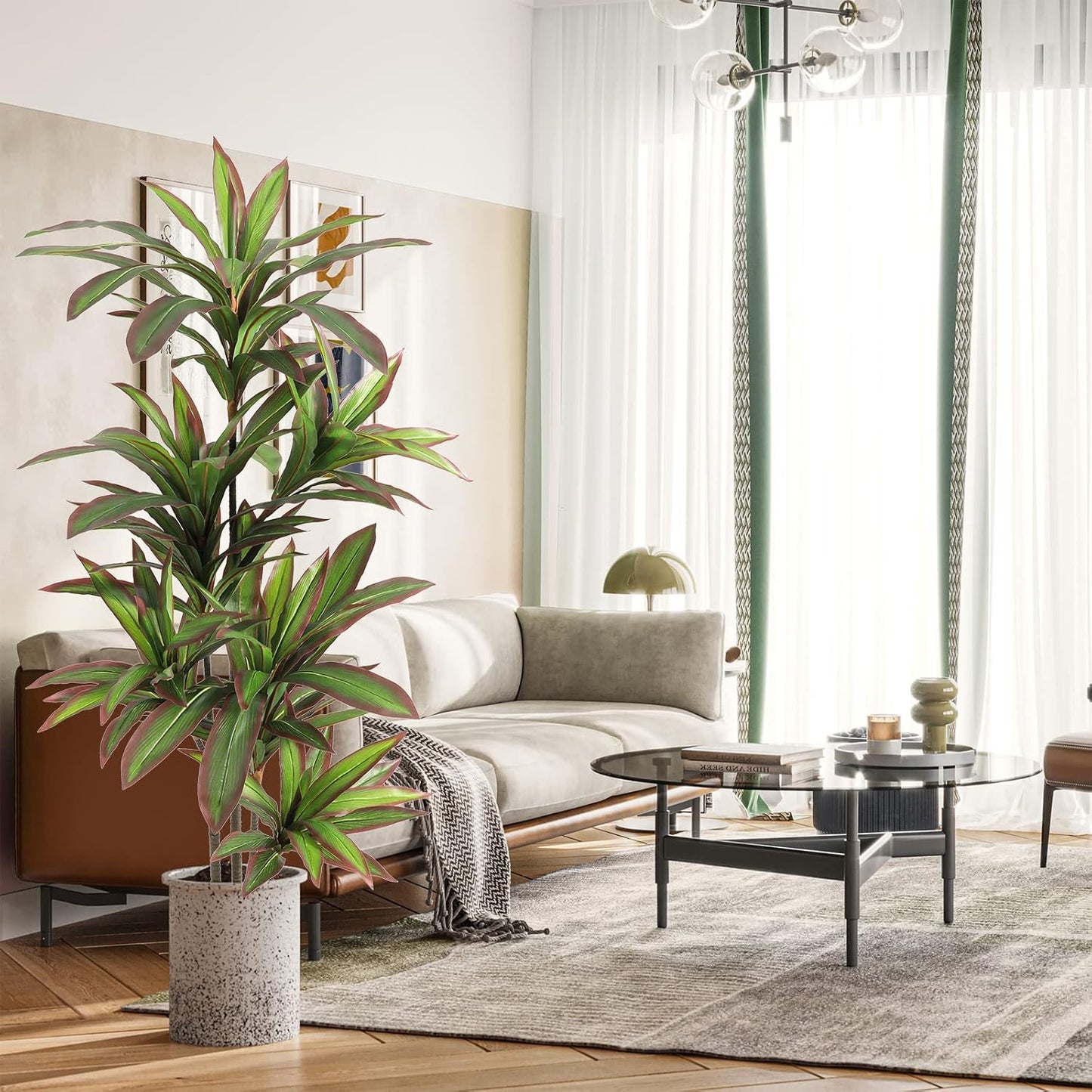 VIAGDO Dracaena Silk Plant Artificial 5ft Faux House Plants with Red Leaf Margin Fake Yucca Palm Trees in Pot Realistic Dragon Tree for Living Room Home Office Decor Indoor Outdoor