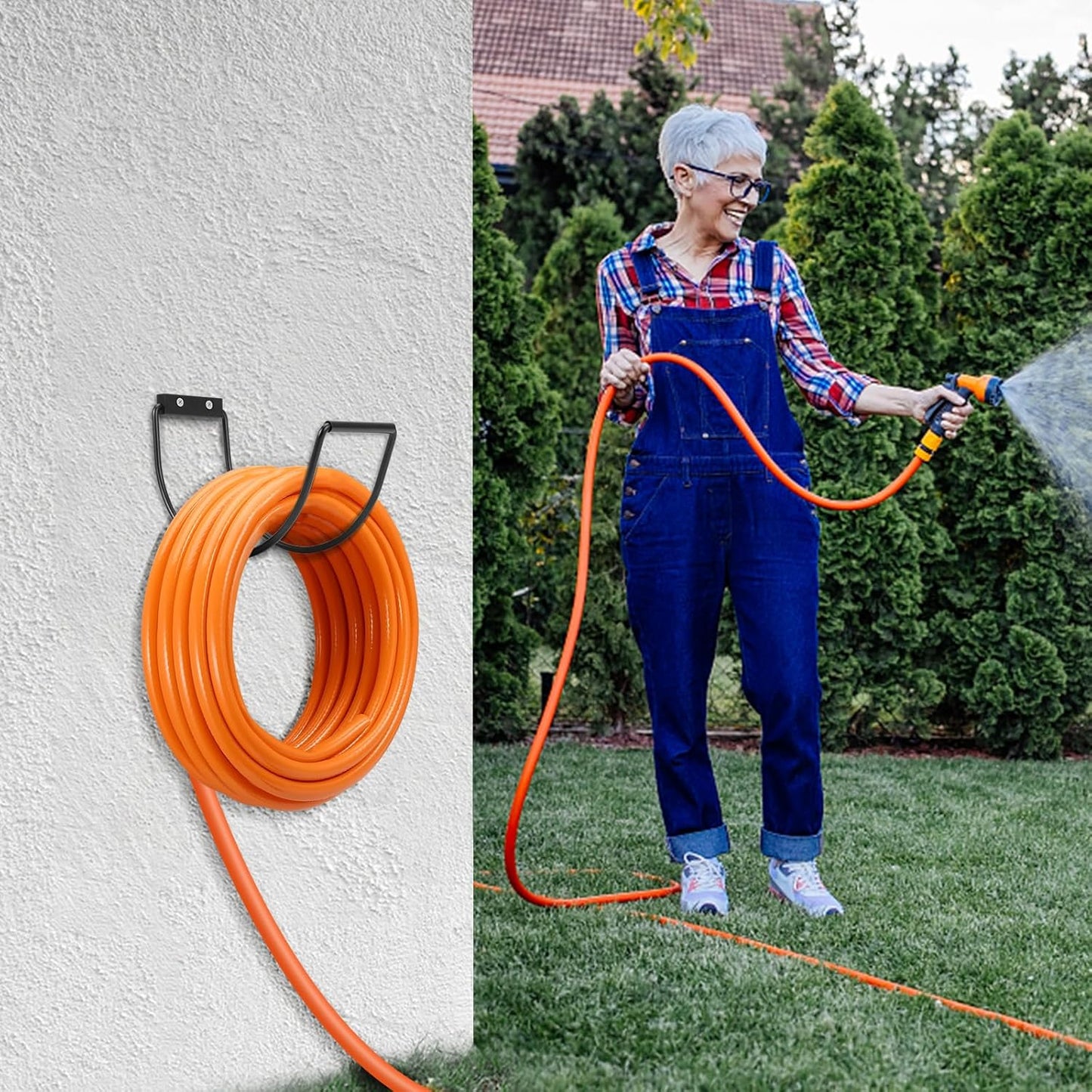 Garden Hose Holder Wall Mounted,304Stainless Steel Solid Hook Holds Up to 150Ft - Black