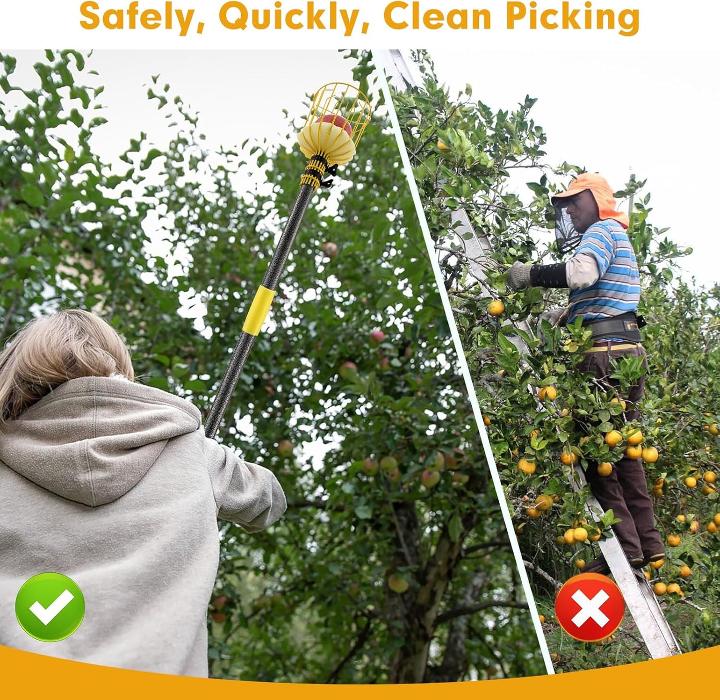 Apple Picker,156 Inch Long Handle Fruit Picker Pole with Basket for High Fruit Tree,Splicing Adjustable Apple Fruit Picker Pole for Pear,Orange,Peach,Lemon,Plum,Mango Tall Trees Fruit Grabber