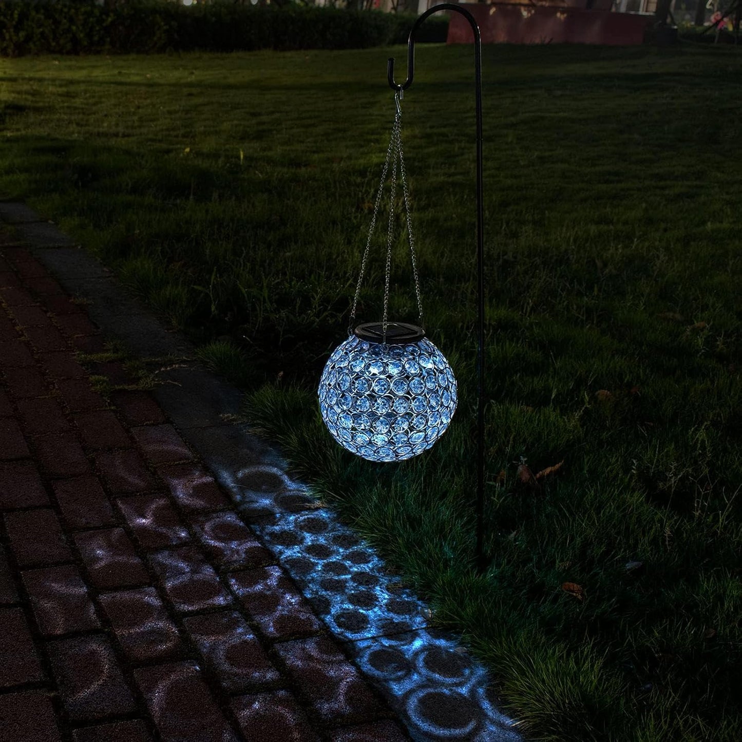 Solar Lantern Hanging Outdoor Christmas Decorative, Dual LEDs Dia 7.5‘’ Color Changing and Cool White Crystal Globe Hanging Lights Waterproof with S Hooks Decor in Garden, Pathway, Front Door-Clear