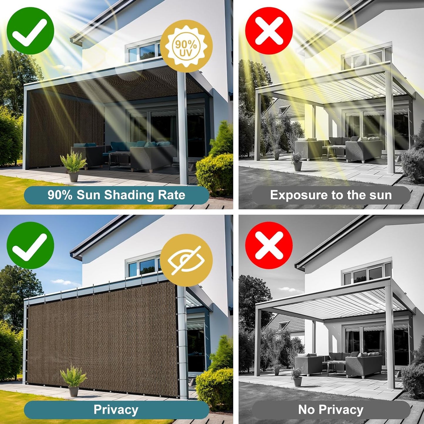 Shade&Beyond 90% Sun Shade Cloth with Grommets, 4' X 16' Pergola Shade Cover Canopy, Mesh Tarp Sun Screens for Patio, Outdoor, Garden, Backyard, Mocha