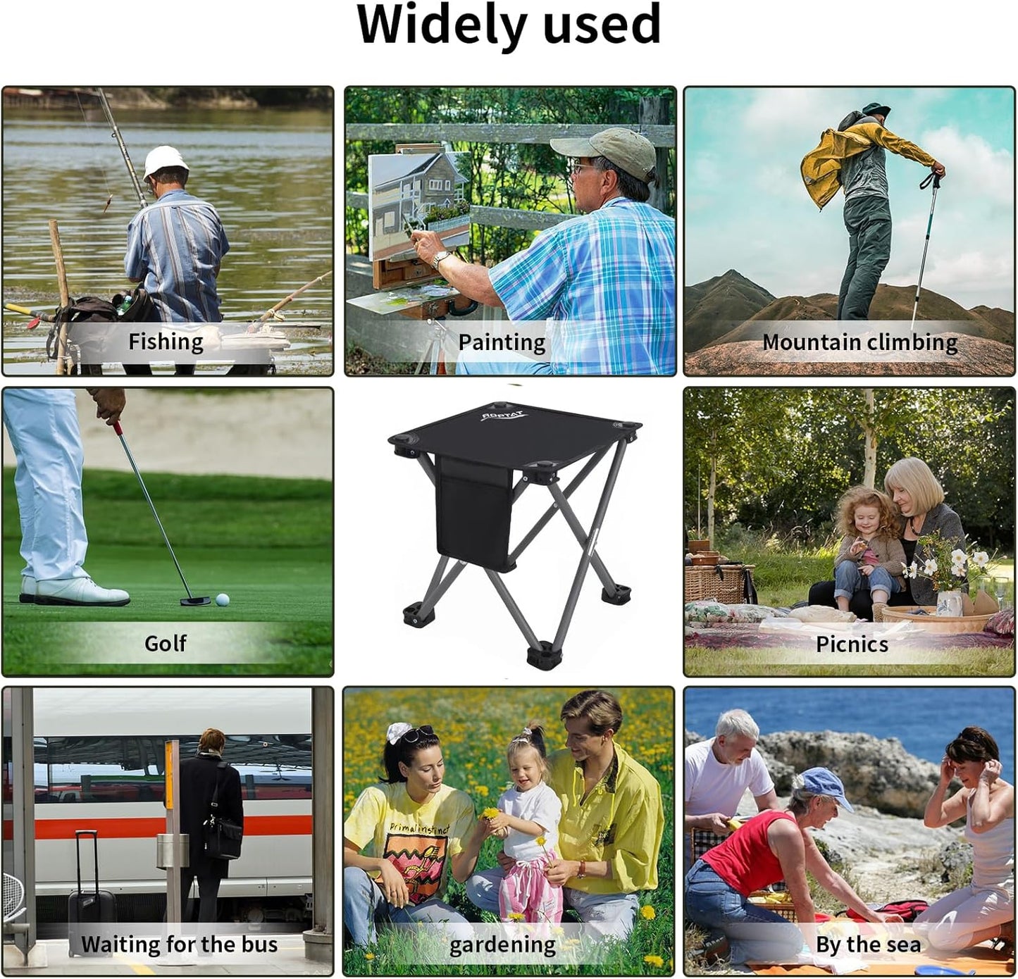 Roptat 2 Pack Camping Stool,Portable Folding Compact Lightweight Stool Seat for Camping Fishing Hiking Gardening Outdoor Walking Backpacking Travelling and Beach with Carry Bag (Black)