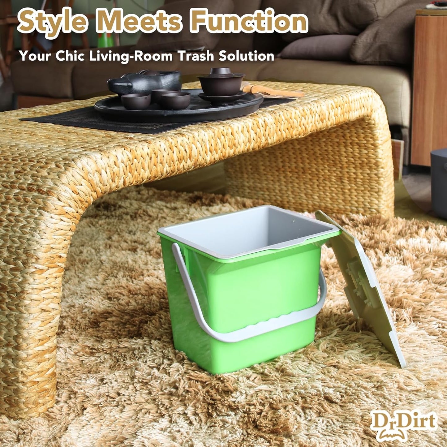 DrDirt Kitchen Compost Bin, 6L / 1.58 Gal Kitchen Compost Bin Countertop with Inner Sieve for Liquid Separation, Odor-Control, Easy to Clean, for Cooking Family and Home Parties, Yellow