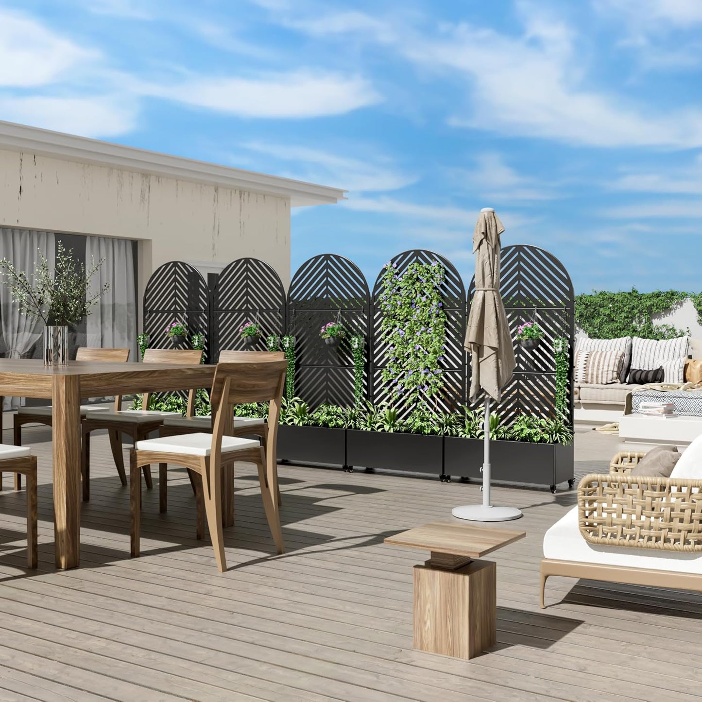 Casaphoria Metal Raised Garden Bed with Trellis and Wheels, 72"x35"x16" Arched Planter Box for Climbing Plants, Vegetables & Vines, Features Drainage Holes and Privacy Screen (Black-Parallel)