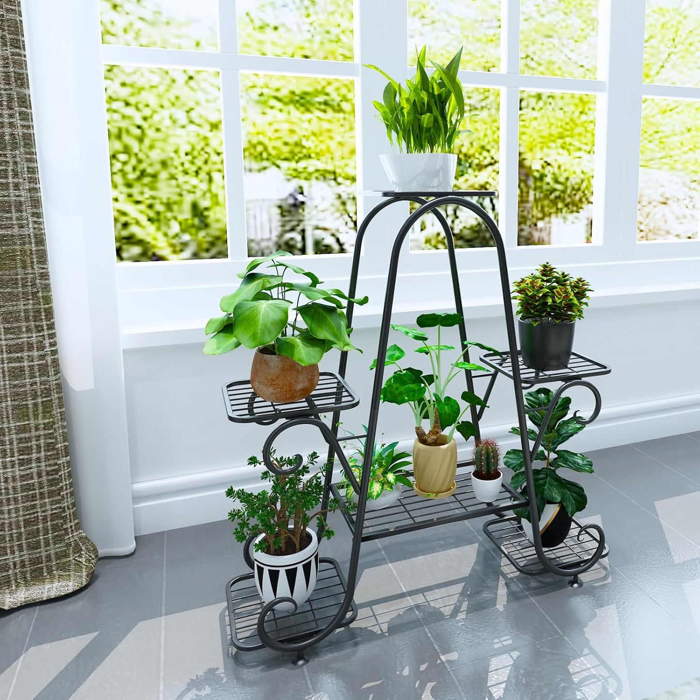 Plant Stand 6 Tier Metal Plant Stands for Indoor Outdoor Plants Multiple Tiered Tall Iron Plant Shelf, Black Plant Rack, Heavy Duty Flower Pot Holder for Corner, Patio, Living Room
