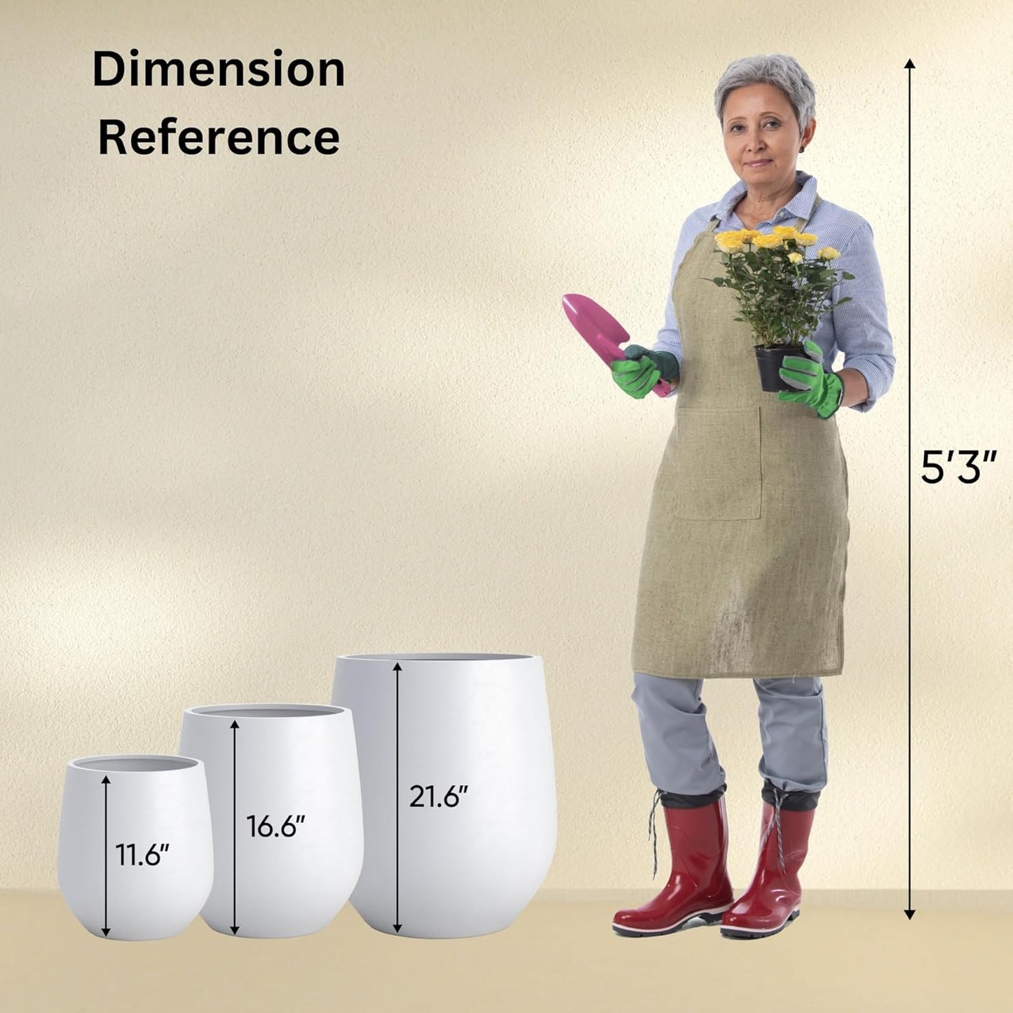 DTY Signature Mount Wilson Lightweight and Durable Modern Fiberstone Tapered Planter for Indoor Outdoor Drainage Hole & Rubber Plug Weather Resistant, 11.8" H x 11" Dia, 8" Opening - Small, White