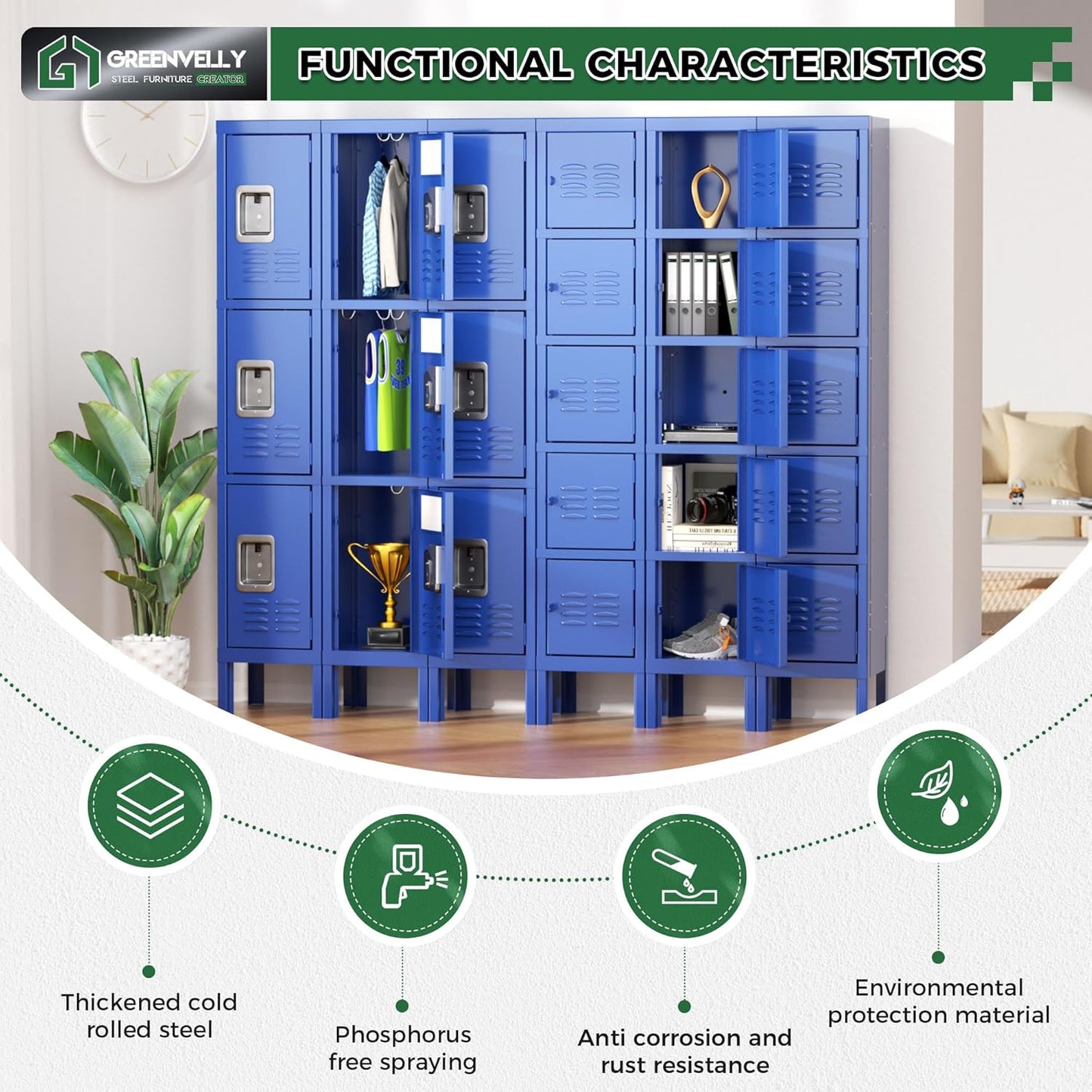 Greenvelly Metal Locker - Five Tier Box, Blue, 5 Door - Ideal for Office, School, Gym, and Corridor Storage