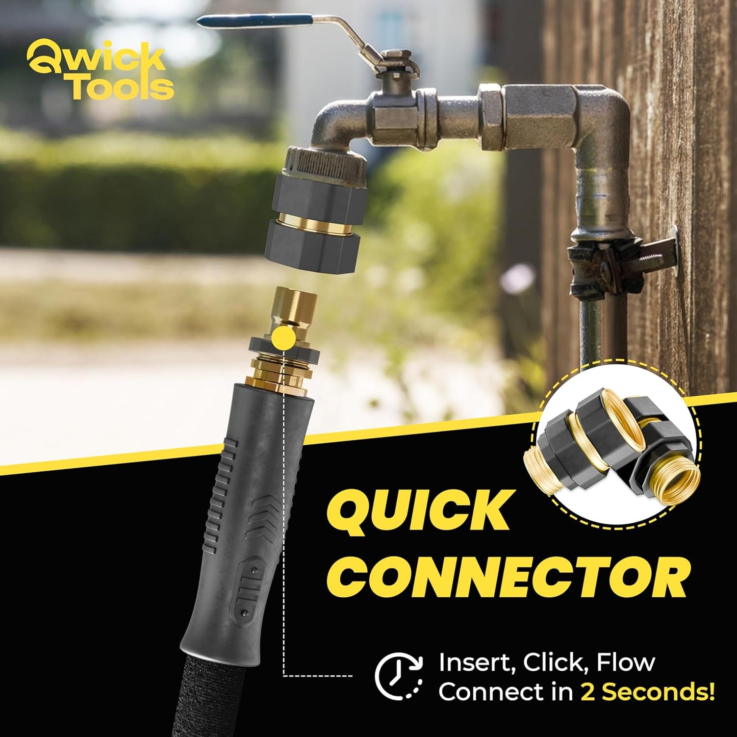 Flat Garden Hose 50FT – Non-Expanding, No-Kink, Leak-Proof Rubber Hose with Brass Fittings & 9-Function Nozzle – Lightweight, Flexible, Collapsible Water Hose for Garden, RV, Camper