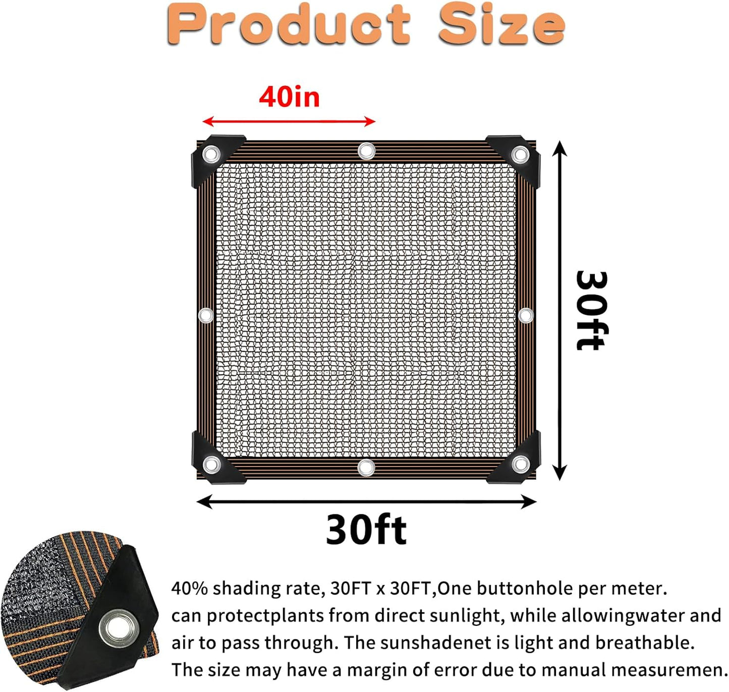 QLOFEI Shade Cloth for Patio, 40-50% Sunblock Mesh Tarp Shade Cloth with Grommets, Sun Protection Neting Cover for Garden Kennel Chicken Coop Pergola Greenhouse Plants, 30x30 FT