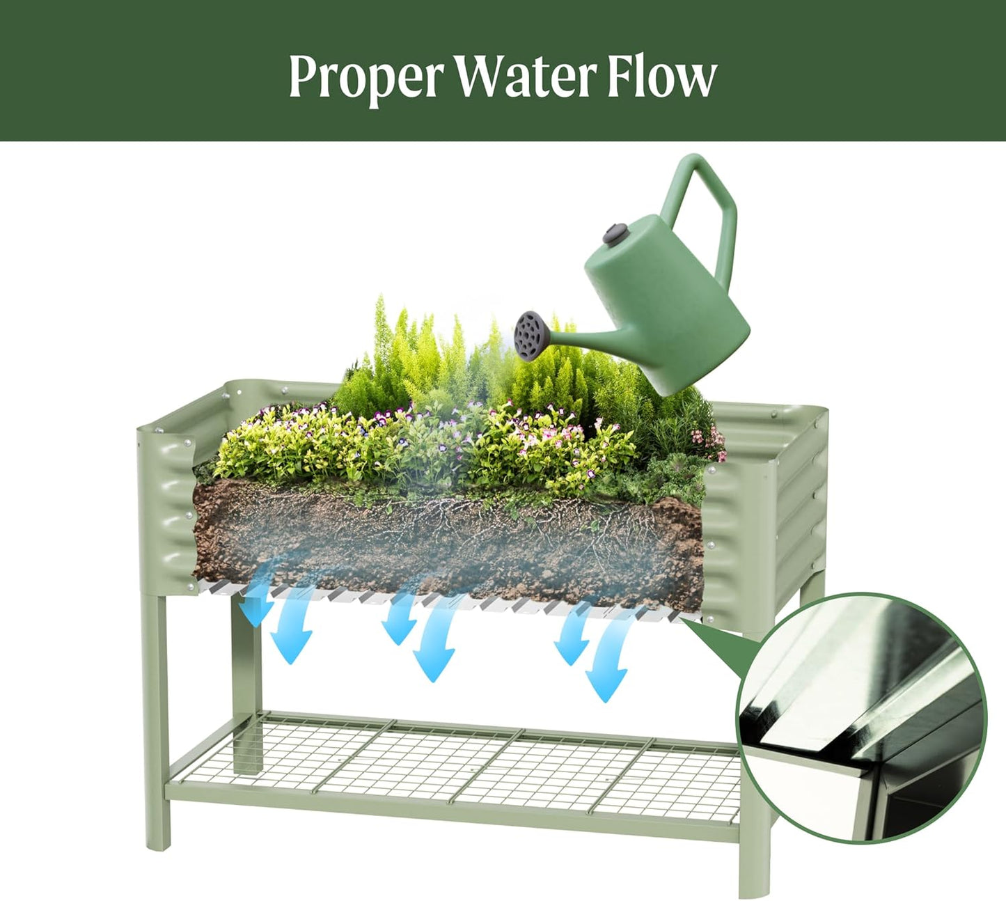 Elevated Raised Garden Bed-V Series, 2' x 4' Garden Beds with Legs & Storage Rack for Patio Porch, 700 Lbs Weight Capacity, Outdoor Planter Boxes for Gardening Herbs Vegetables Flowers, Modern Gray