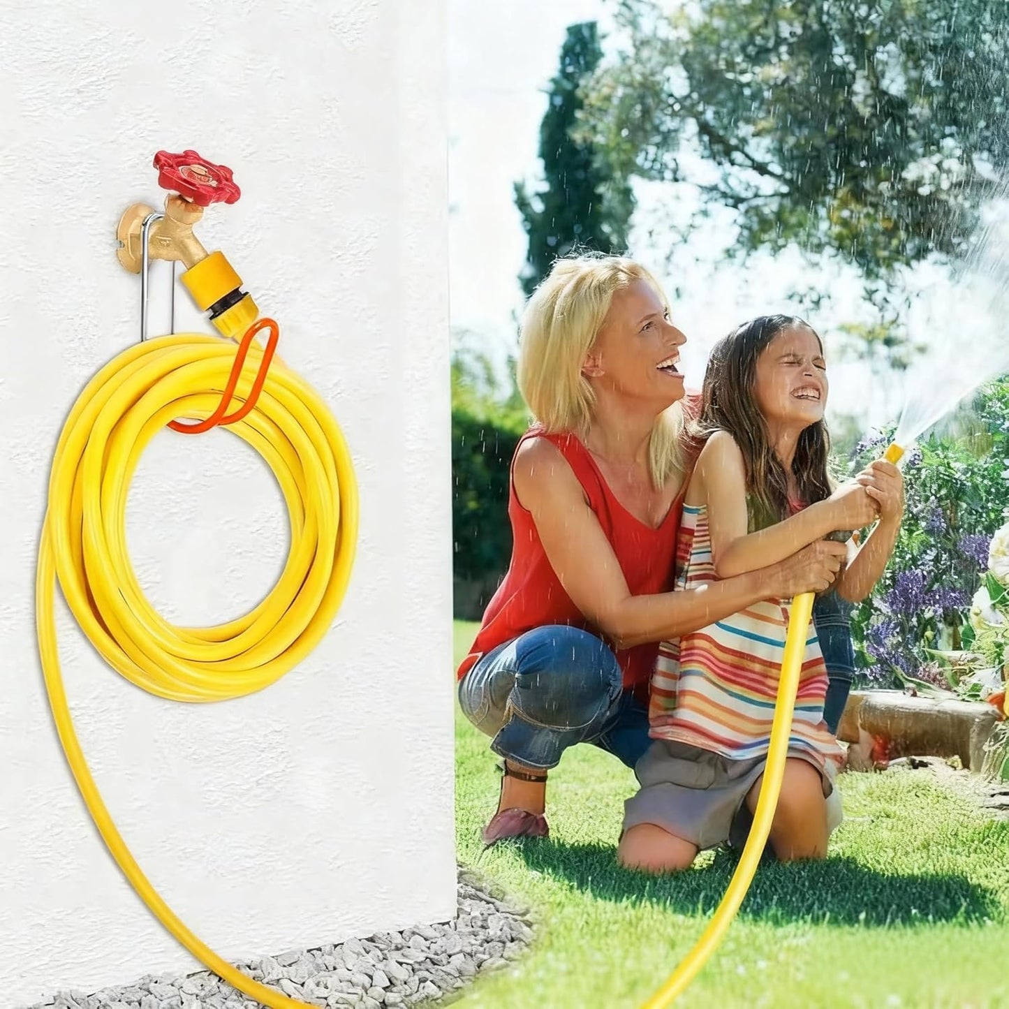 Garden Hose Holder Water Hose Hanger Wall Mounted,304Stainless Steel Solid Hose Hook Holds Up to 50Ft Garden Hose, Expandable Hose, Water Hose(Red 1pcs)