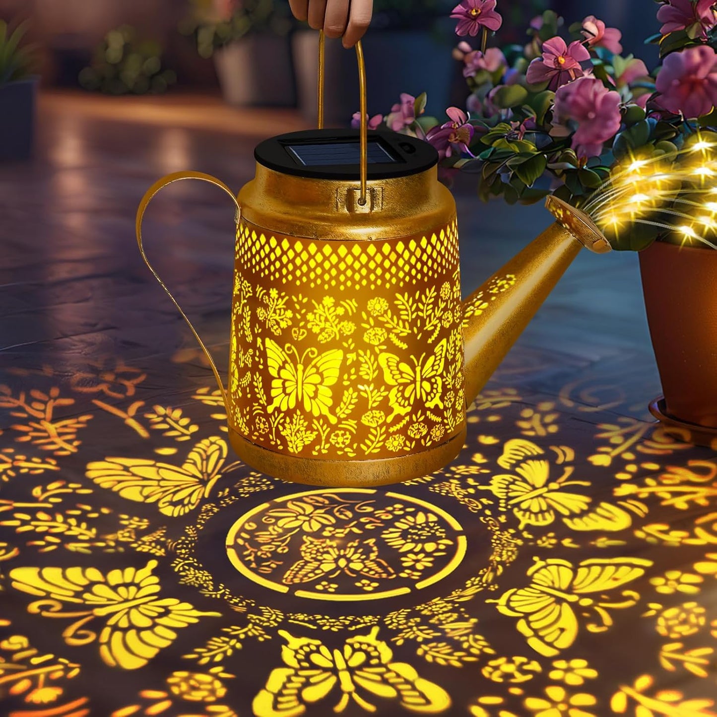 Butterfly Solar Watering Can Lights, Outdoor Waterproof Garden Lanterns with Shepherd Hook, Solar Garden Decor for Yard Outdoor Landscape Pathway Porch Patio, Gift for Women Mom Grandma, 2 Pack