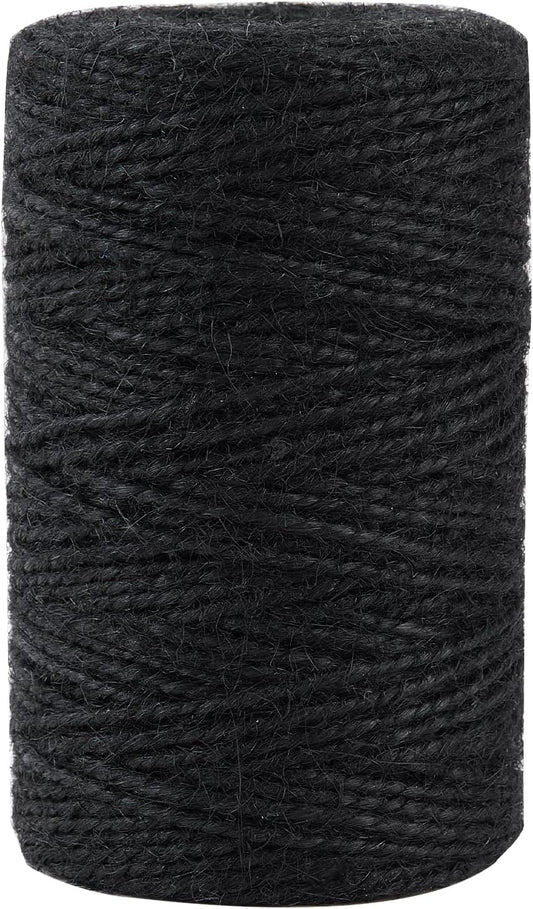 328 Feet 2mm Thick Black Natural Jute Twine, Garden Twine Heavy Duty Industrial Packing Materials String Wrapping, Arts, and Crafts, Halloween Wrapping, Gardening Applications