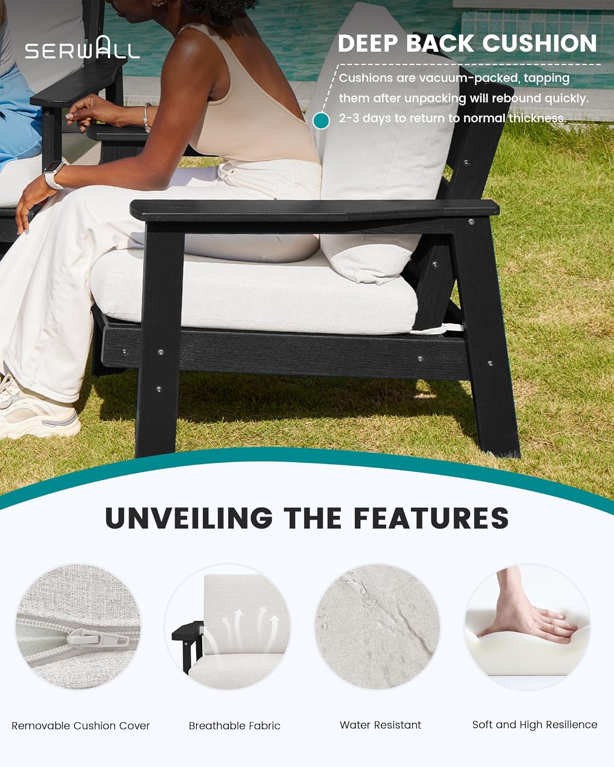 SERWALL Outdoor Loveseat, Black Frame and Khaki Cushion