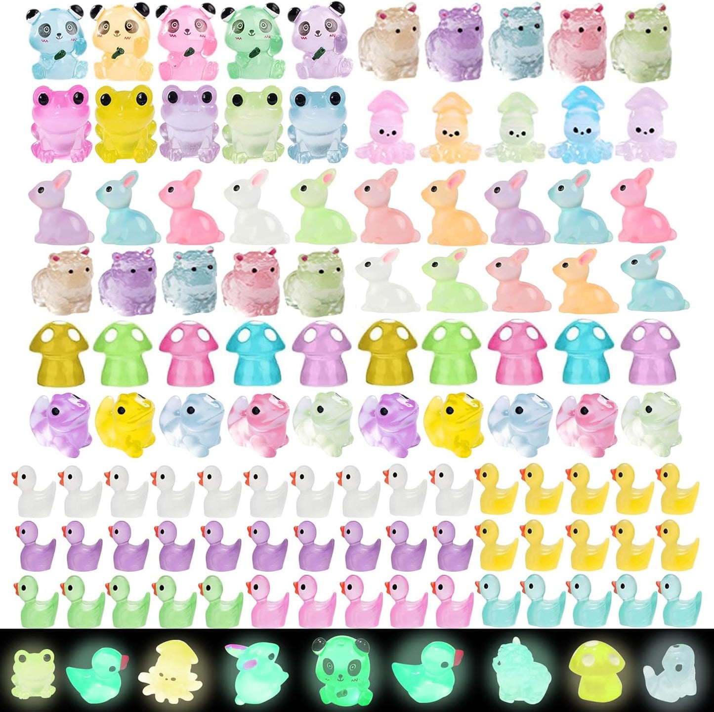 120Pcs Luminous Mini Resin Animals Tiny Ducks Glow in The Dark Miniature Figures for Dollhouse Micro Garden Landscape Aquarium Decor
