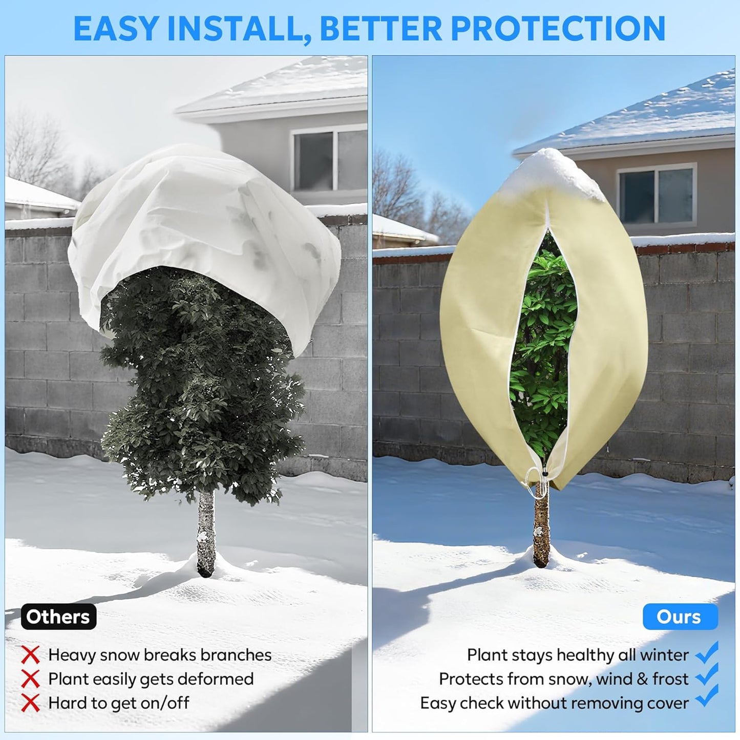 MIXC Plant Covers Freeze Protection, 47.2''×70.8'' Winter Cold Weather Frost Blankets Shrub Jacket with Drawstring Reusable Frost Protection Cloth for Outdoor Plants Fruit Tree Potted (2 Pack)