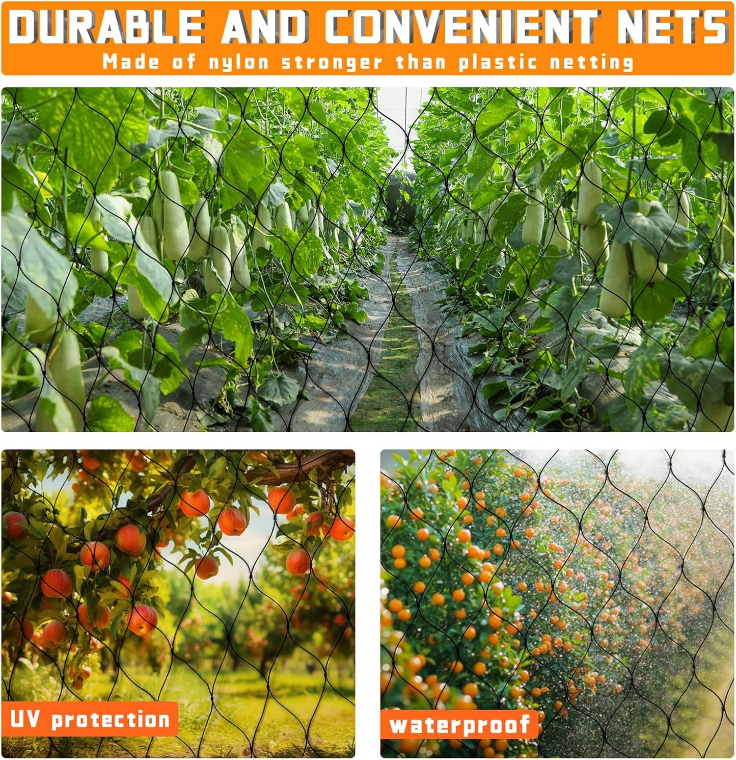 Bird Netting for Garden Heavy Duty Nylon Mesh Garden Netting for Garden Protection Bird Fence Plant Netting Protection Against Birds, Deer, Squirrels and Other Animals (15x30FT)