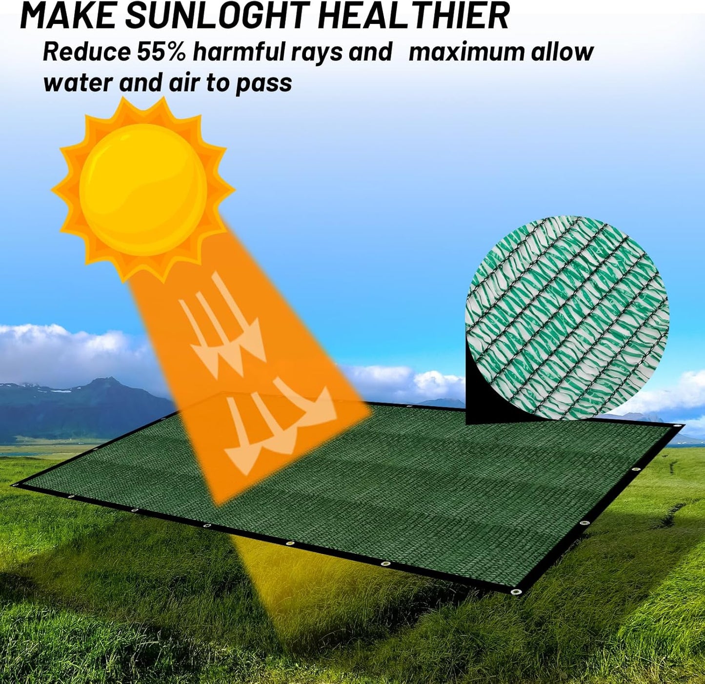 Cool Area 55% Sun Shade Cloth Mesh Tarp with Grommets for Plant Cover 10x12ft Patio Canopy Garden Pergola Greenhouse Car Barn Kennel Green